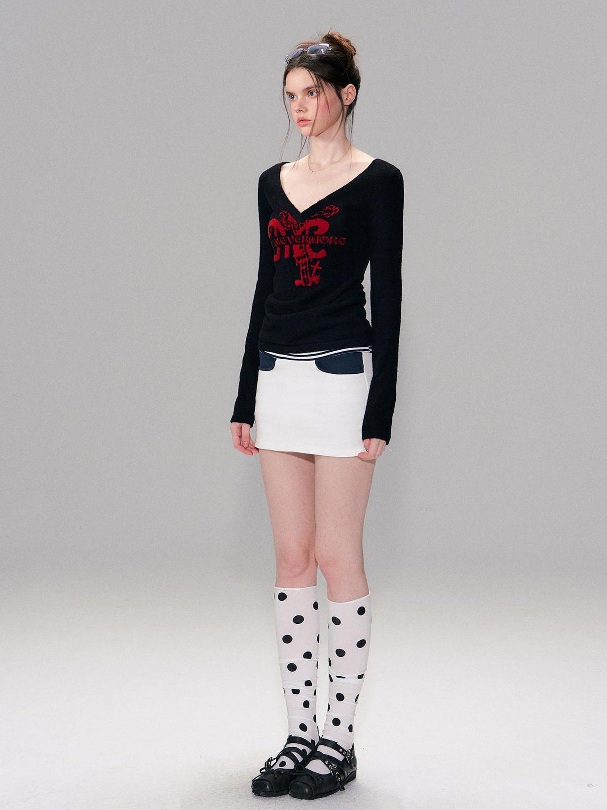 The NeverMore Thick Cozy Letter Print Contrast Slim Fit Sexy Black Women Long Sleeve T-Shirts