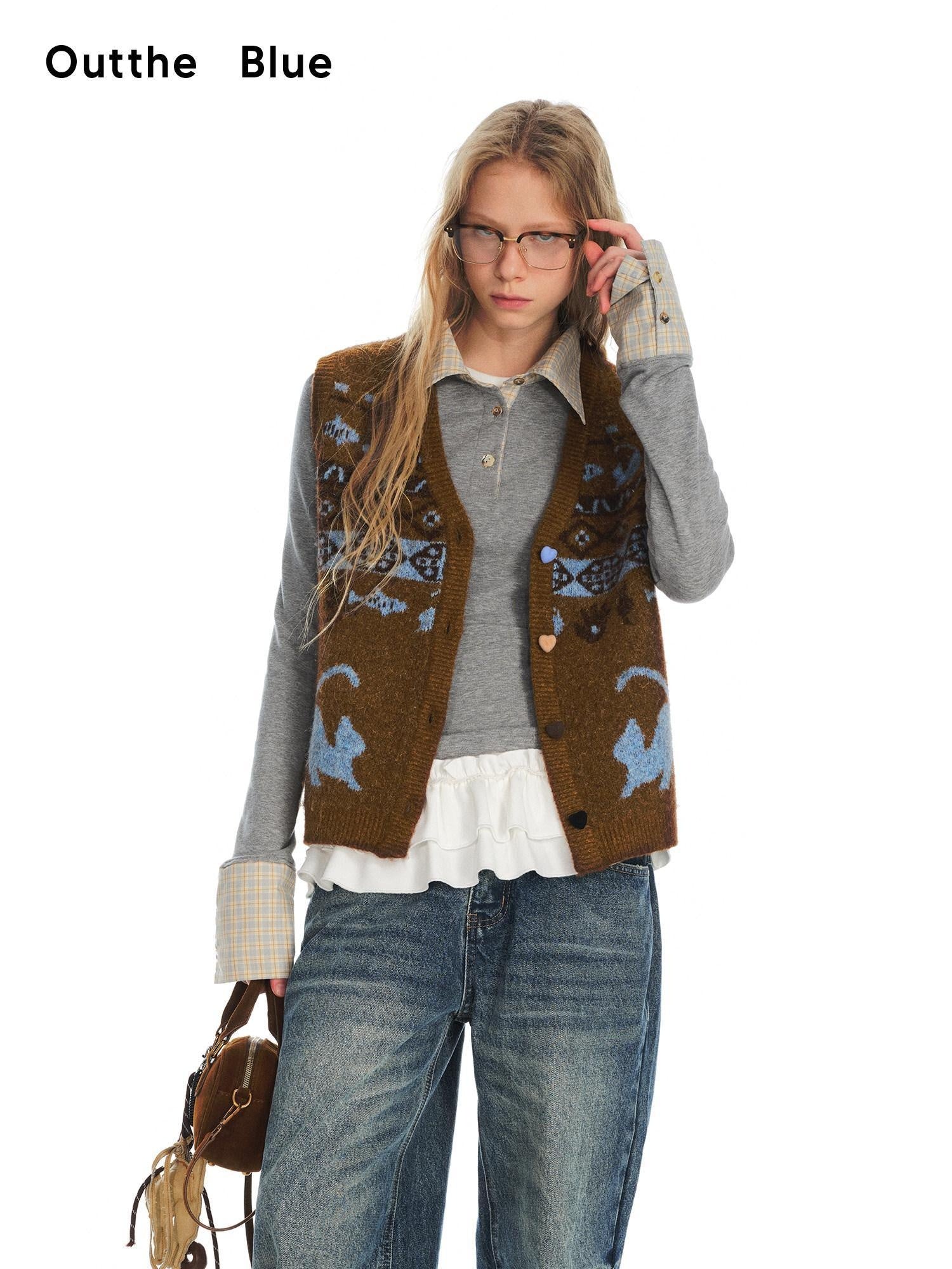 OuttheBlue Recycled Green Fiber Animal Print Commuter Style Women Cardigan Tank Tops