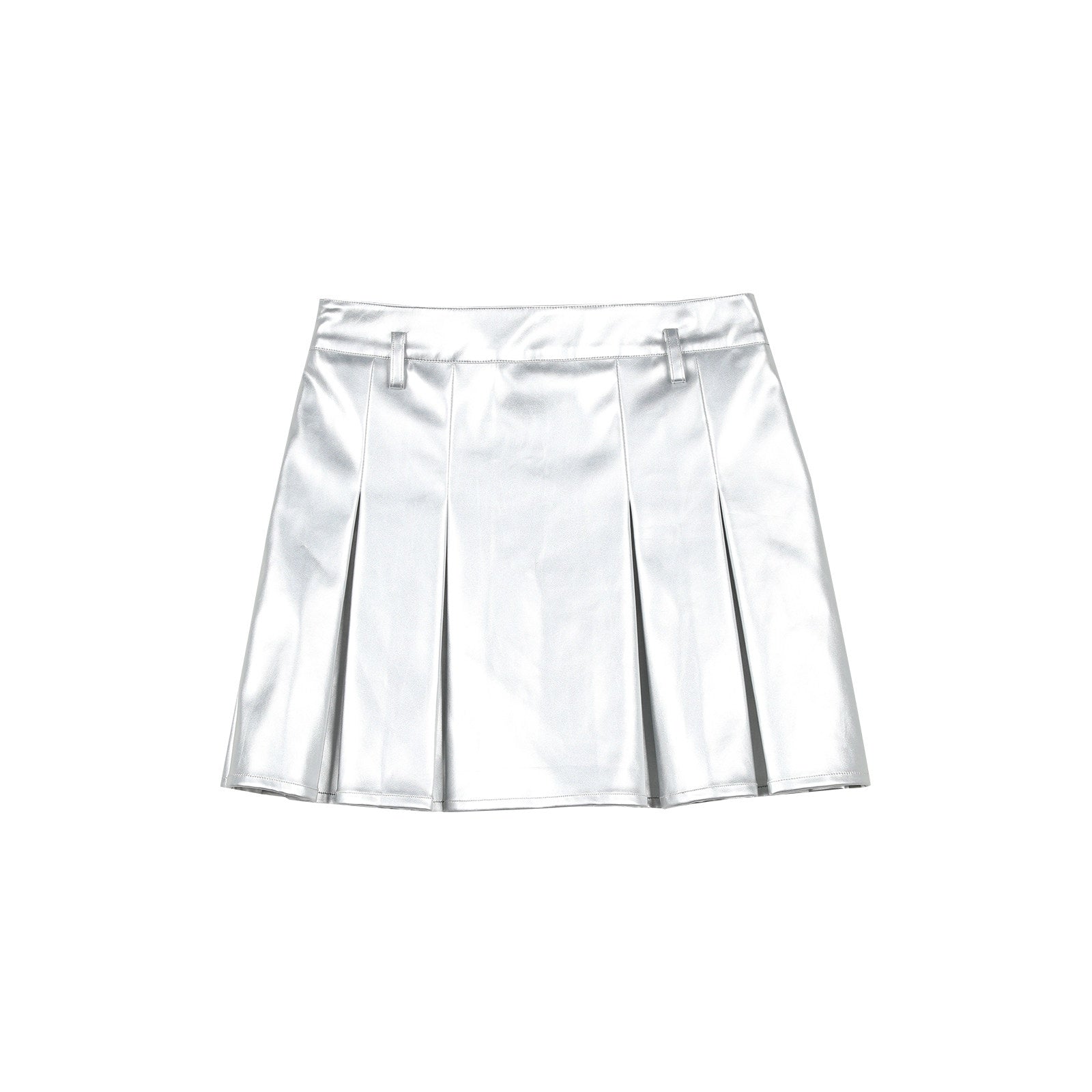 7Shiftin High Waist Pleated A Line Slim Fit Office Women Silver Mini Skirts