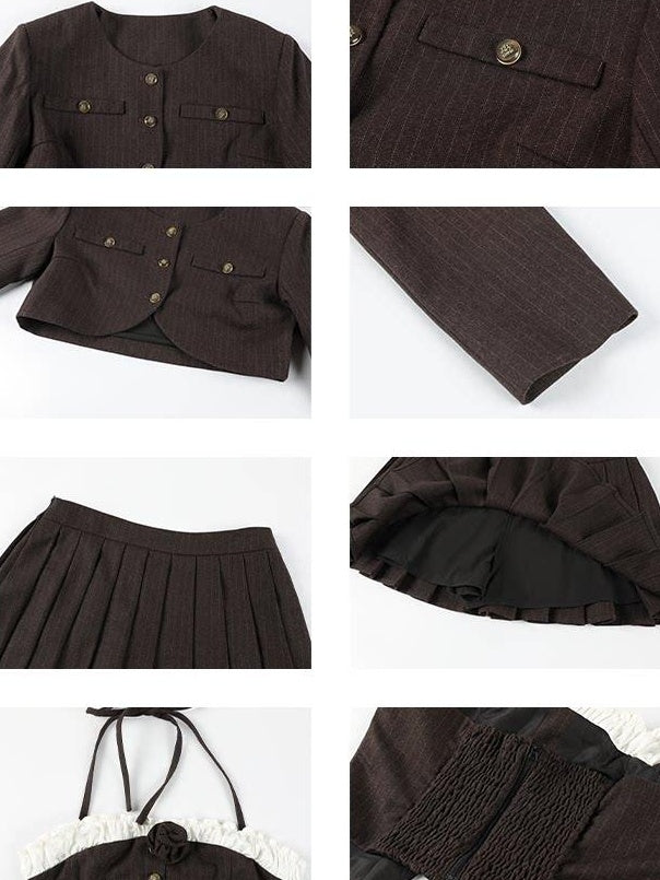 7Shiftin Elegant Cami Crop With High Waist A Line Skirt For Young Women Top & Skirt Sets