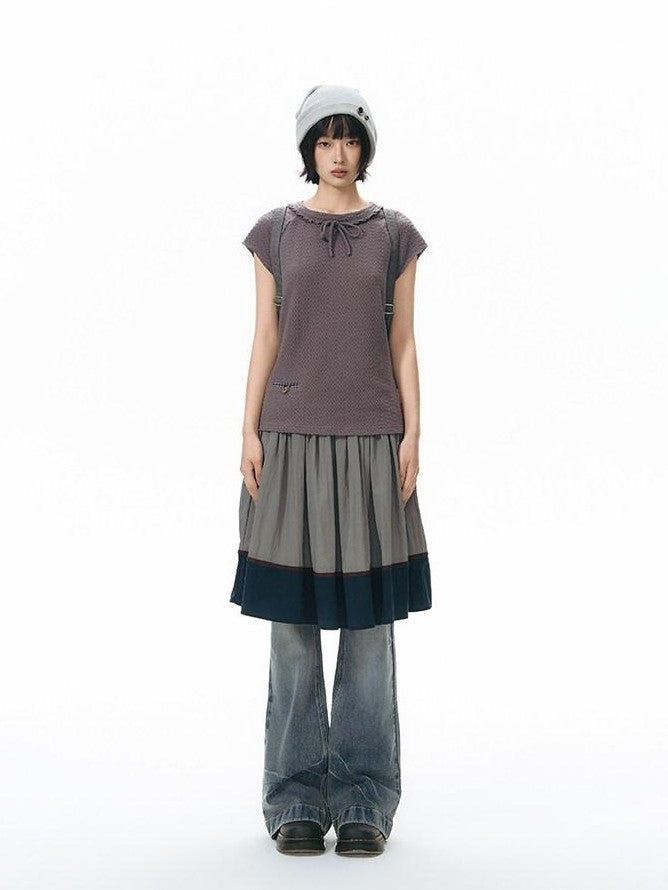 NAPSNAPS Washed Blue Star Embroidered Low Waist Micro Flare Women&