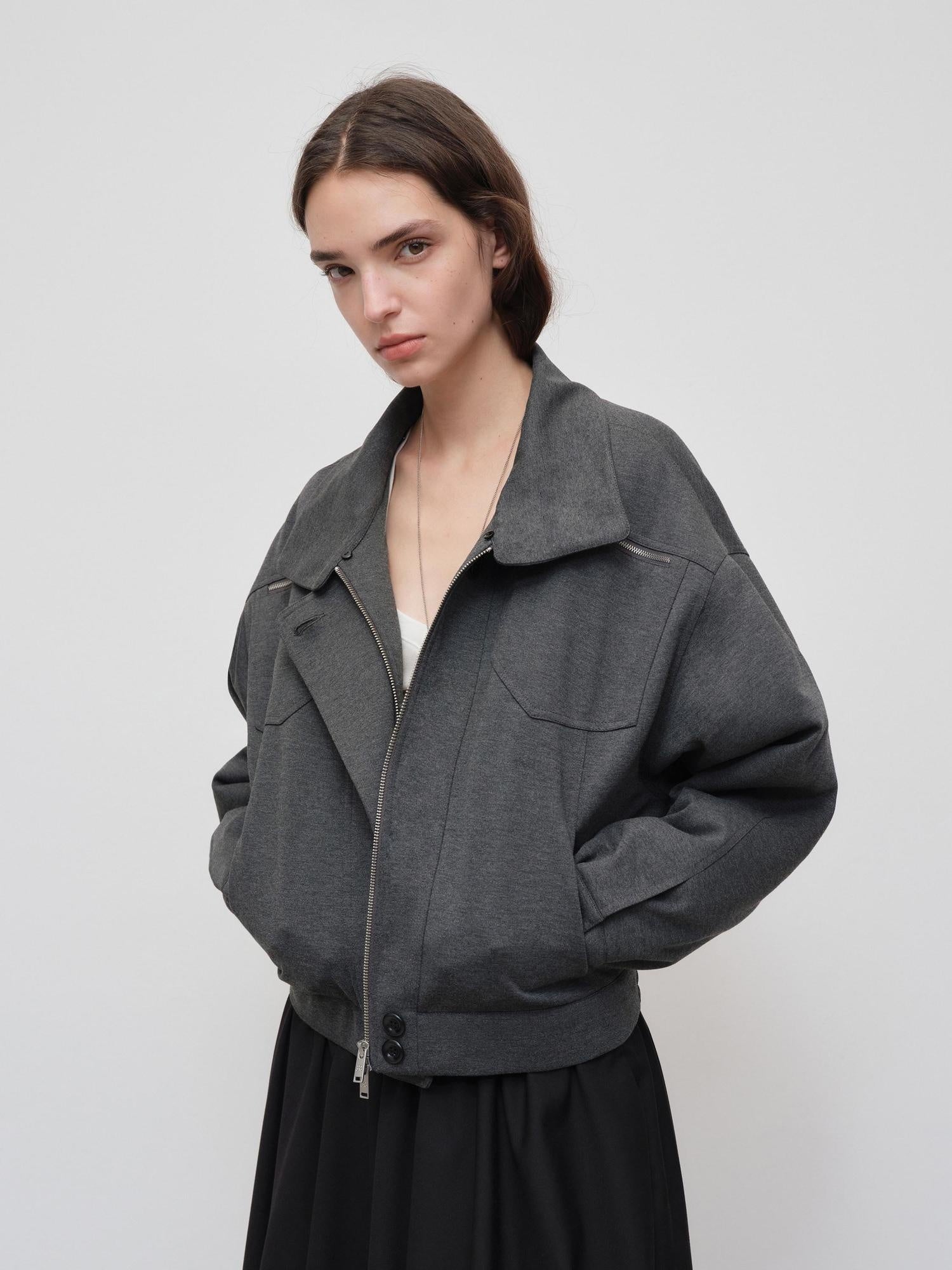 RUN TO THE FUTURE Versatile Cropped Relaxed Fit Commuting Zip Front Gray Track Jackets