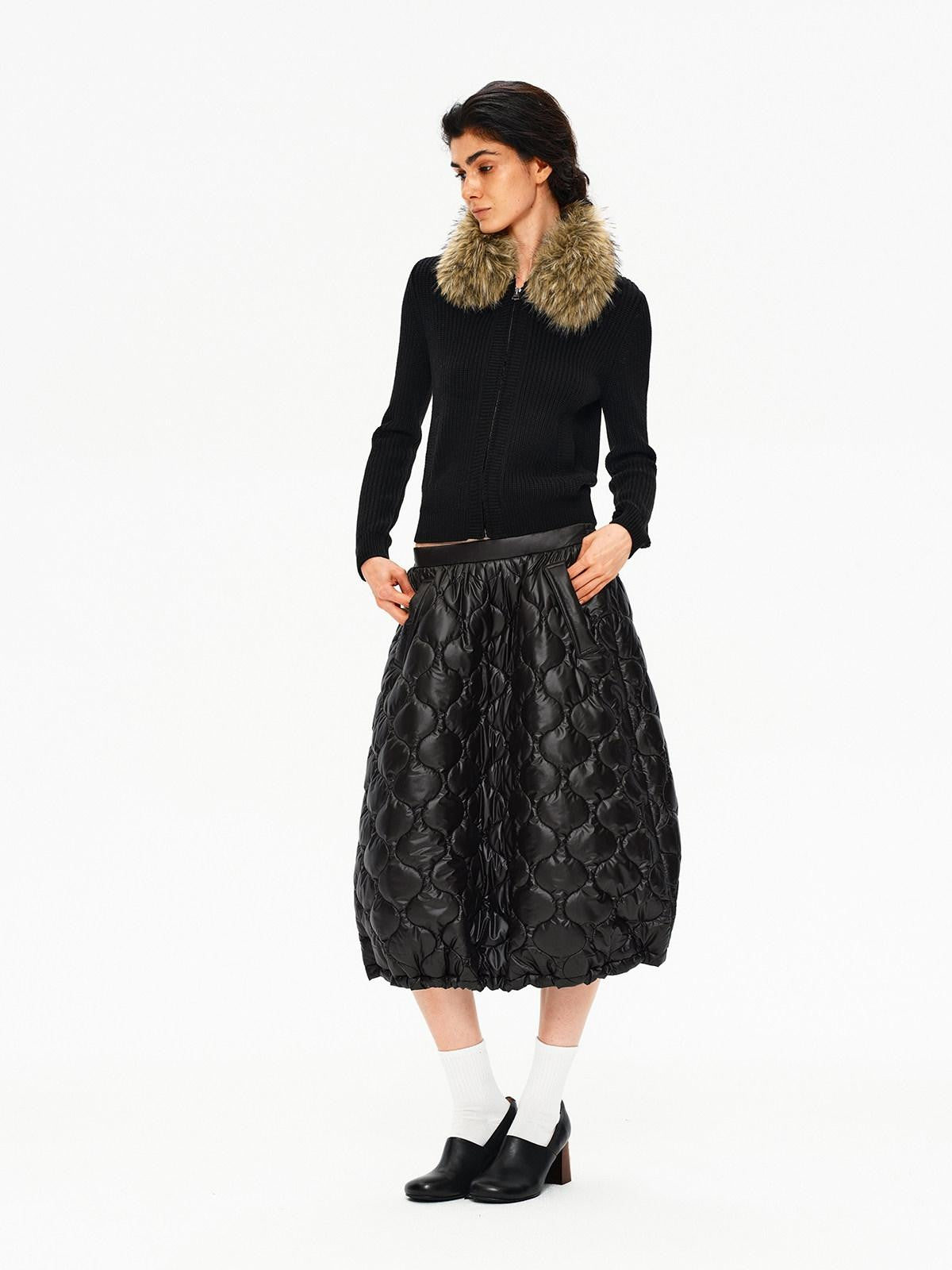 Northbutsouth Black And White Gourd Pattern Quilted Drawstring Hem Women&