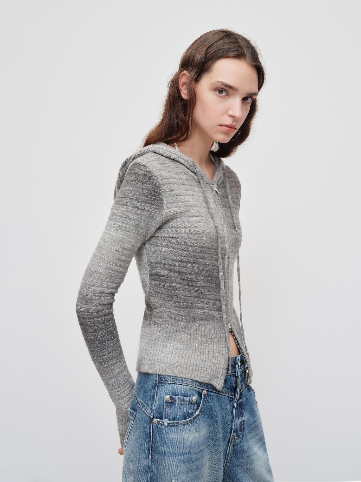RUN TO THE FUTURE Thermal Cozy Hooded Zip Straight Fit Casual Women Knitwear Cardigans