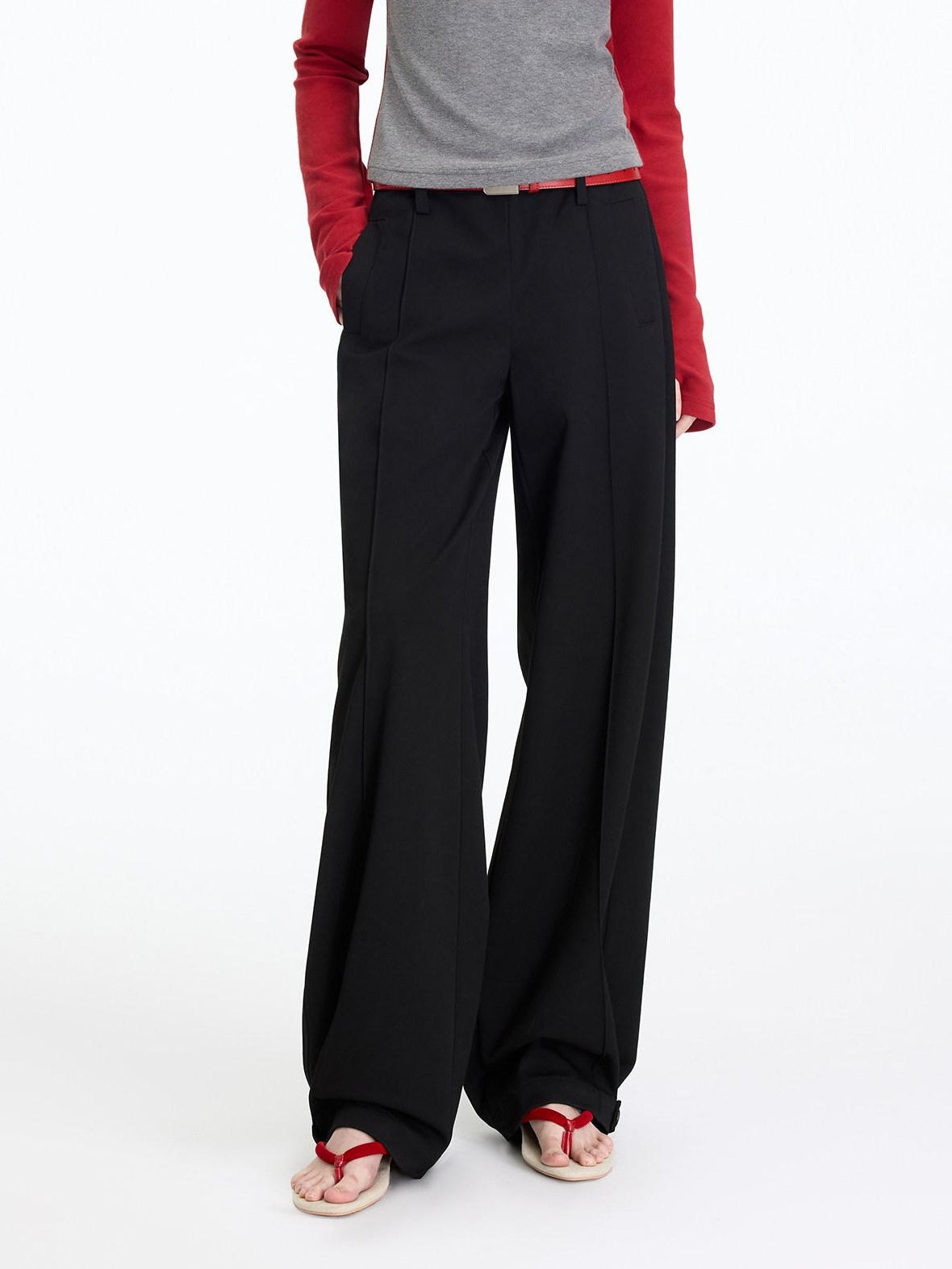 RUN TO THE FUTURE Minimalist Low Rise Wide Leg Long Vintage Black Straight Fit Straight Pants
