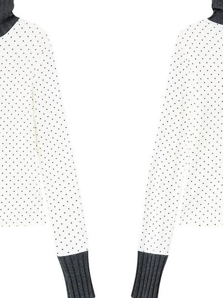 RUN TO THE FUTURE Polka Dot Patchwork High Neck Slim Fit Casual Women White Long Sleeve T-Shirts