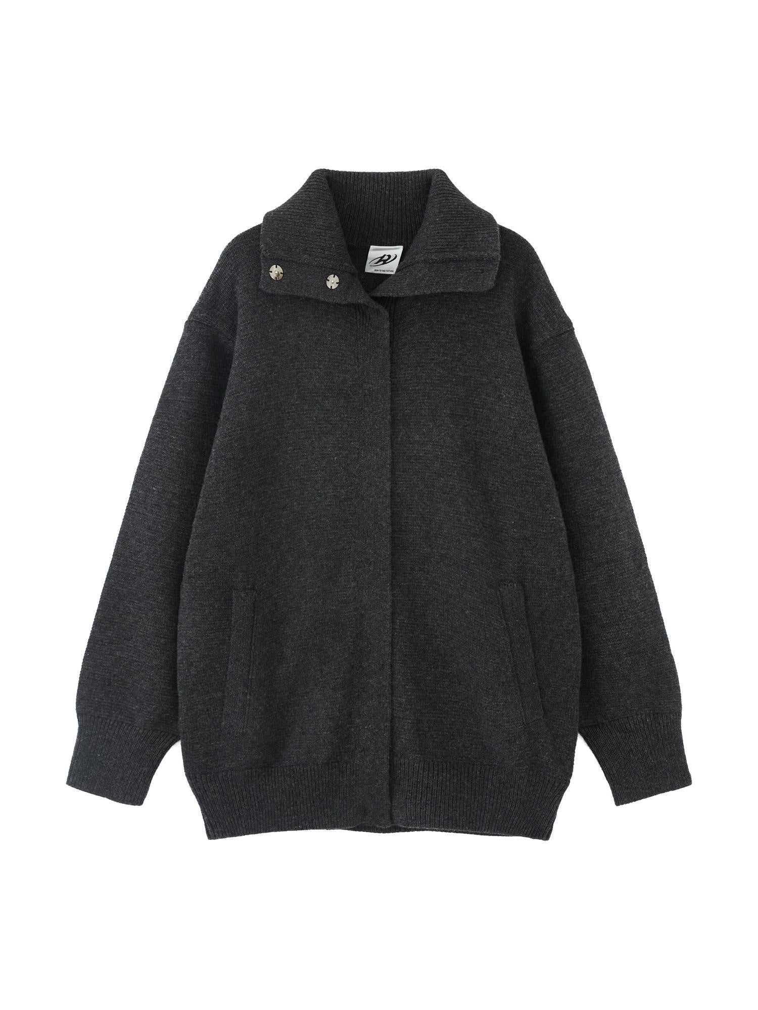 RUN TO THE FUTURE Cozy High Collar Loose Single Button Office Women Paris Grey Cardigan Overcoats