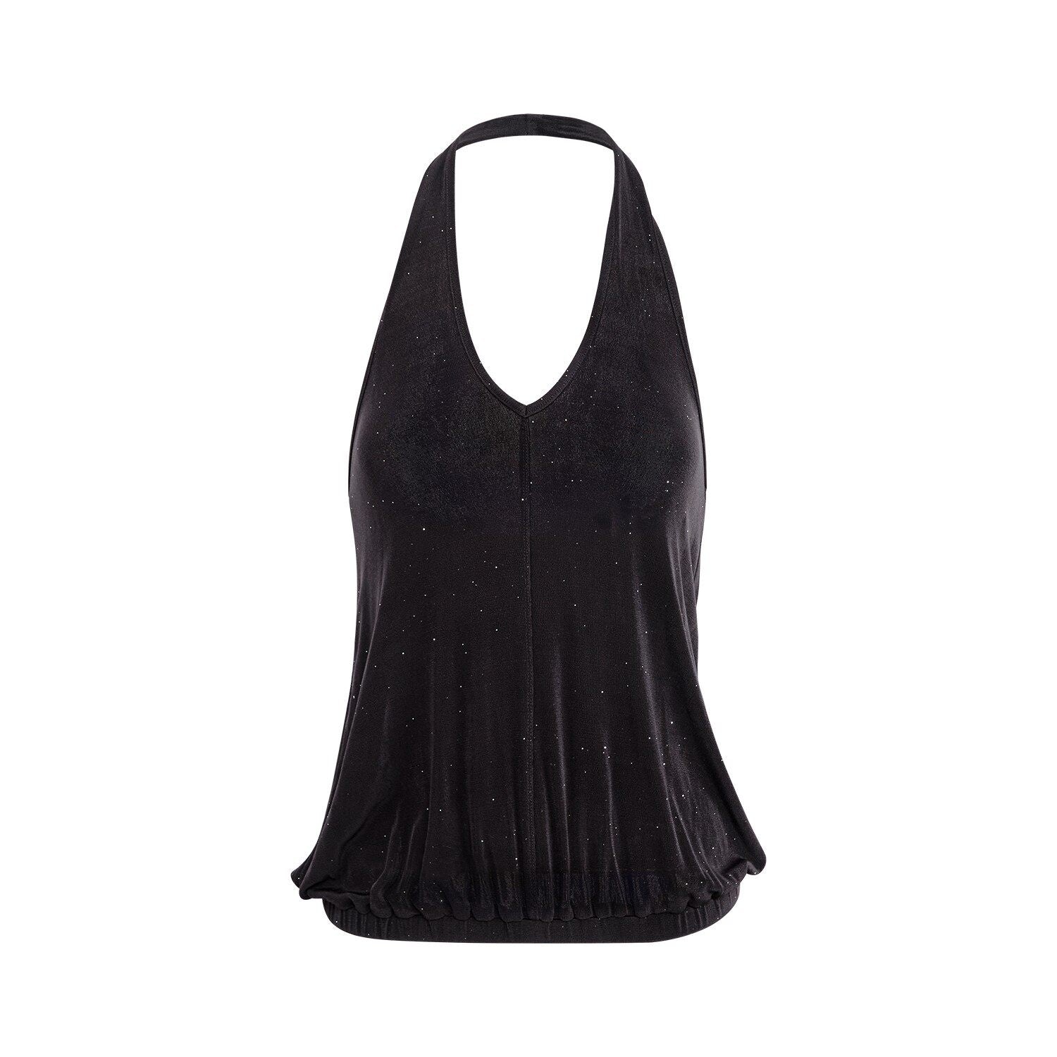 RUN_TO_THE_FUTURE_Shimmer_Sequin_Halter_Cropped_Unlined_Solid_Stretch_Polyester_Women_Camisoles_MISSTT