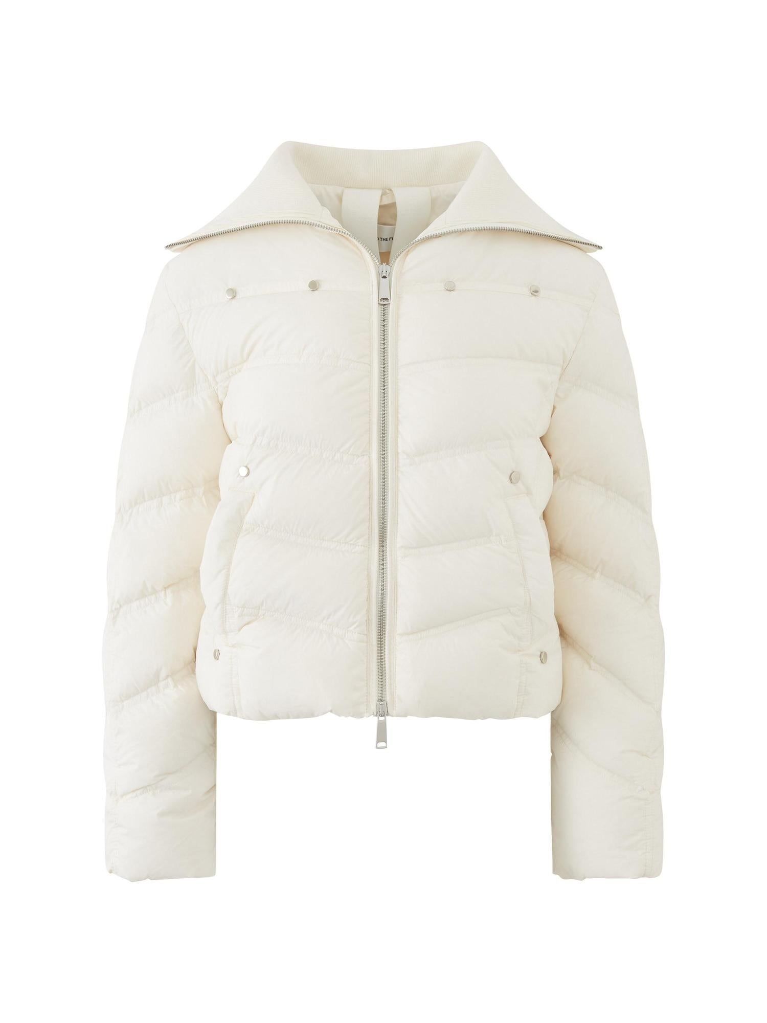 RUN TO THE FUTURE 90% White Duck Down Warm Short Straight Retro Cream Nylon Zipper Down Jackets