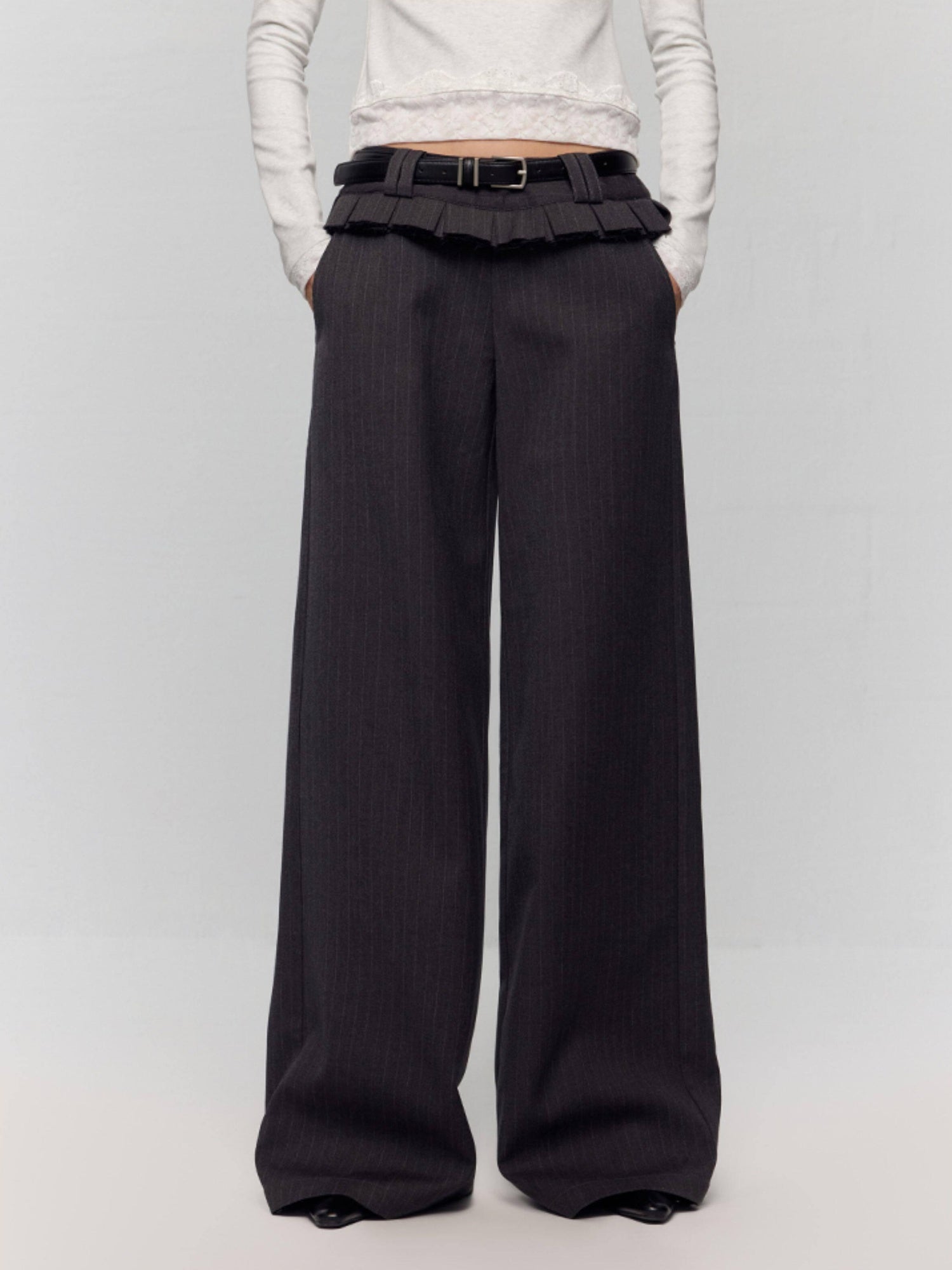 RUN TO THE FUTURE Original Low Waist Zip Fly Pocket Gray Womens Viscose Stretch Straight Pants