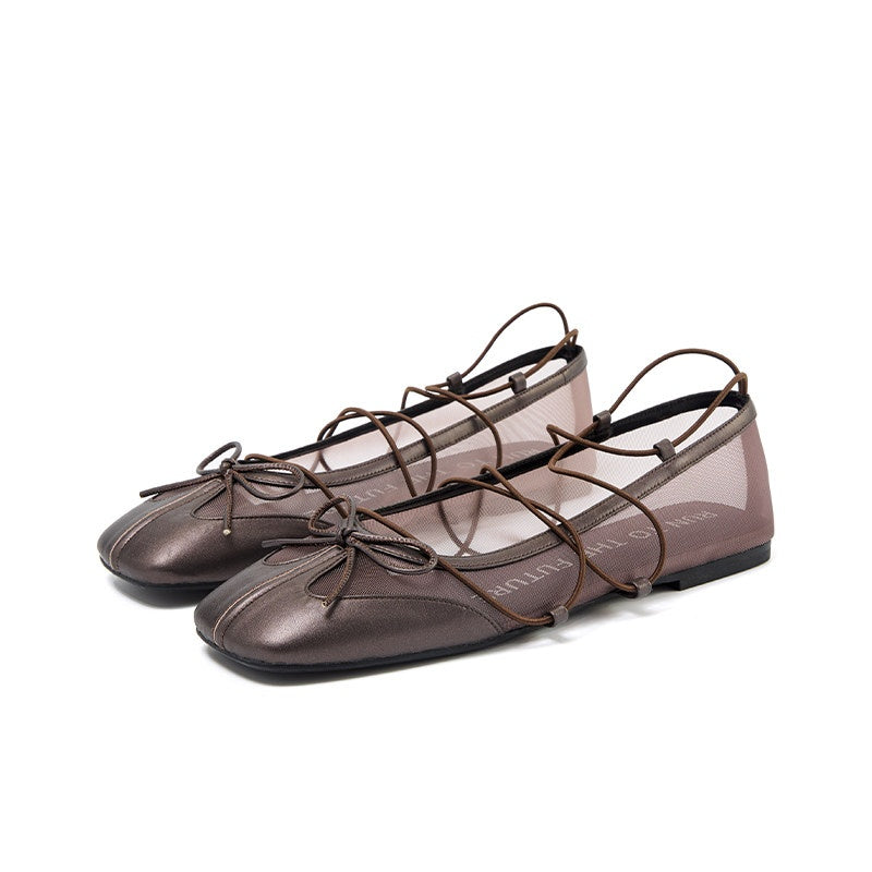 RUN TO THE FUTURE Bow Detail Square Toe Slip On Ballet Casual Sheepskin Lined Everyday Flats