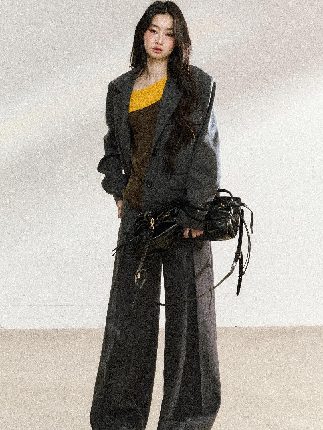7Shiftin Light Polyester Relaxed Fit Midlength Longsleeve Women Office Dark Gray Blazers