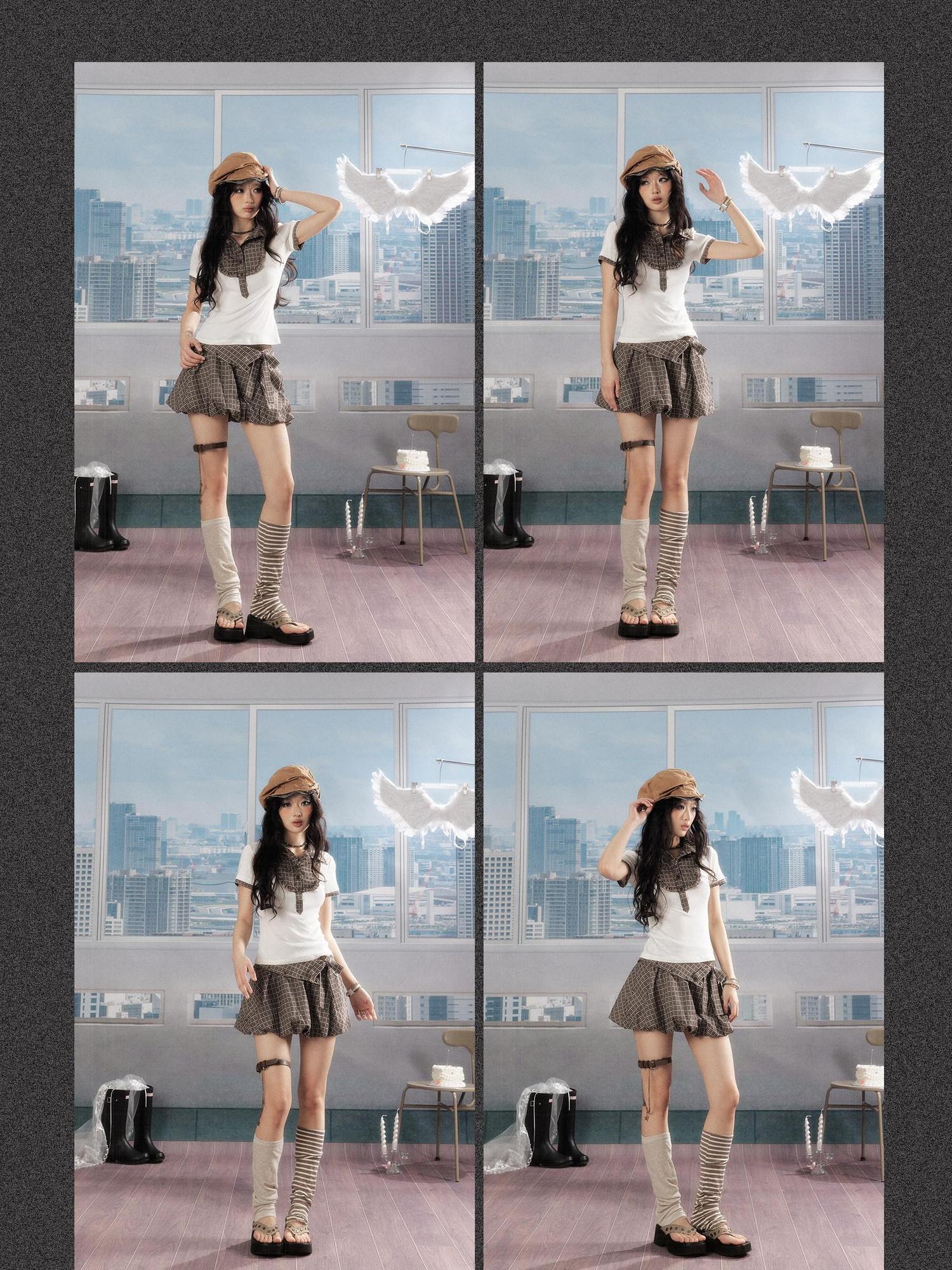 ALL iN plan Modal Waist Slimming Casual Collared A Sleeve Plaid Women Blouse