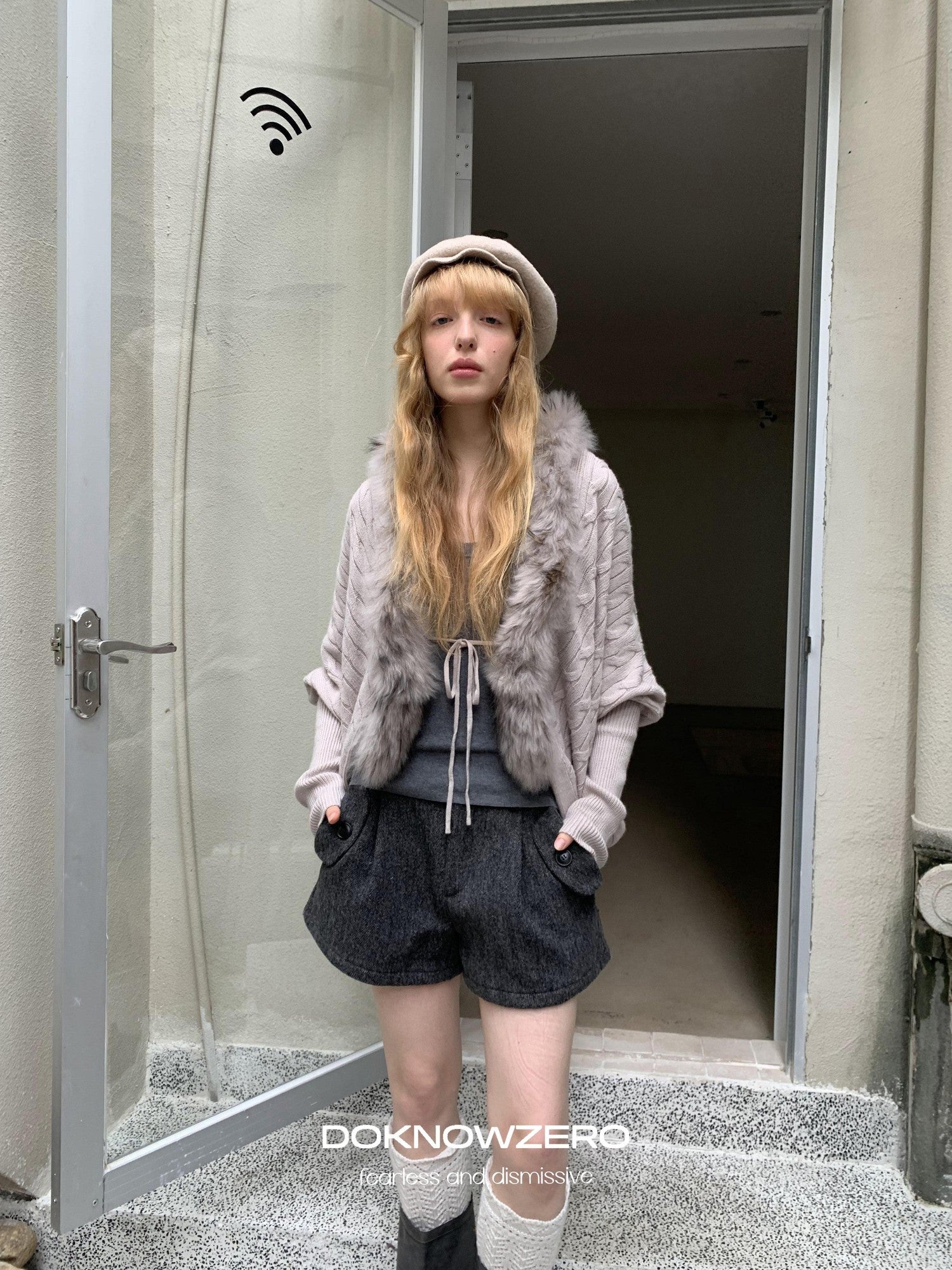 DKZ OFFICIAL Faux Mink Batwing V-neck Loose Knit Women&