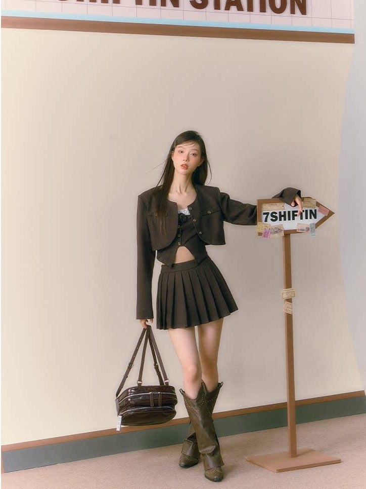 7Shiftin Elegant Cami Crop With High Waist A Line Skirt For Young Women Top & Skirt Sets