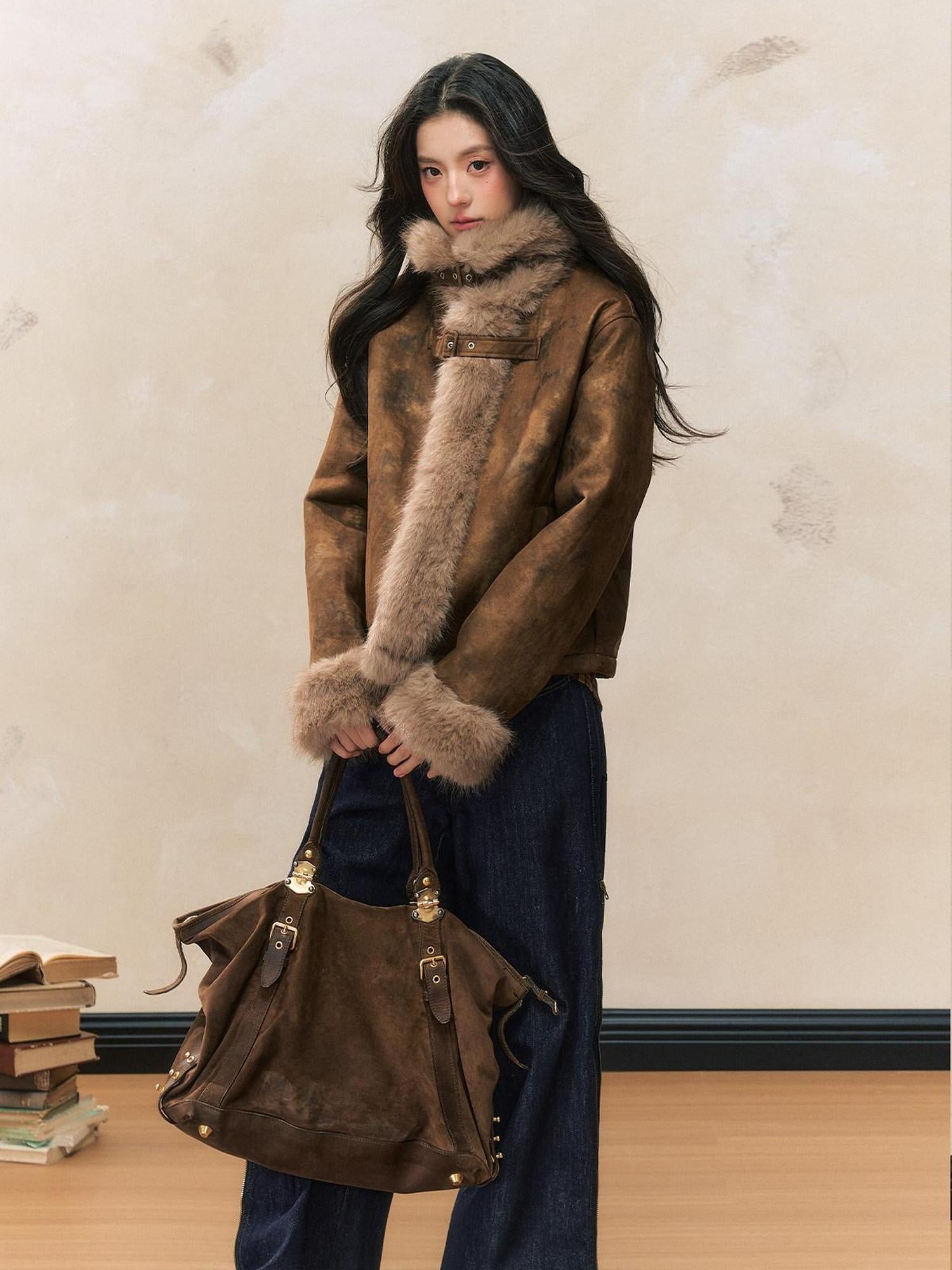 7Shiftin Versatile Warm Slim Fit Lapel Collar Button Front Women Brown Cropped Jackets
