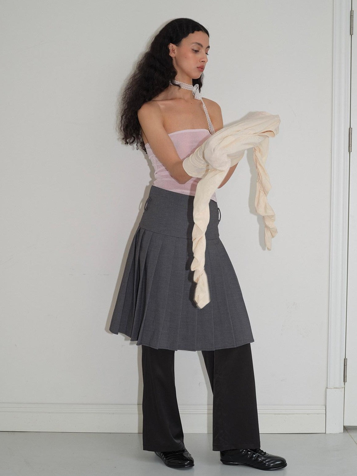 Dorydory Dark Grey Solid High Waist A Line Midi Women&