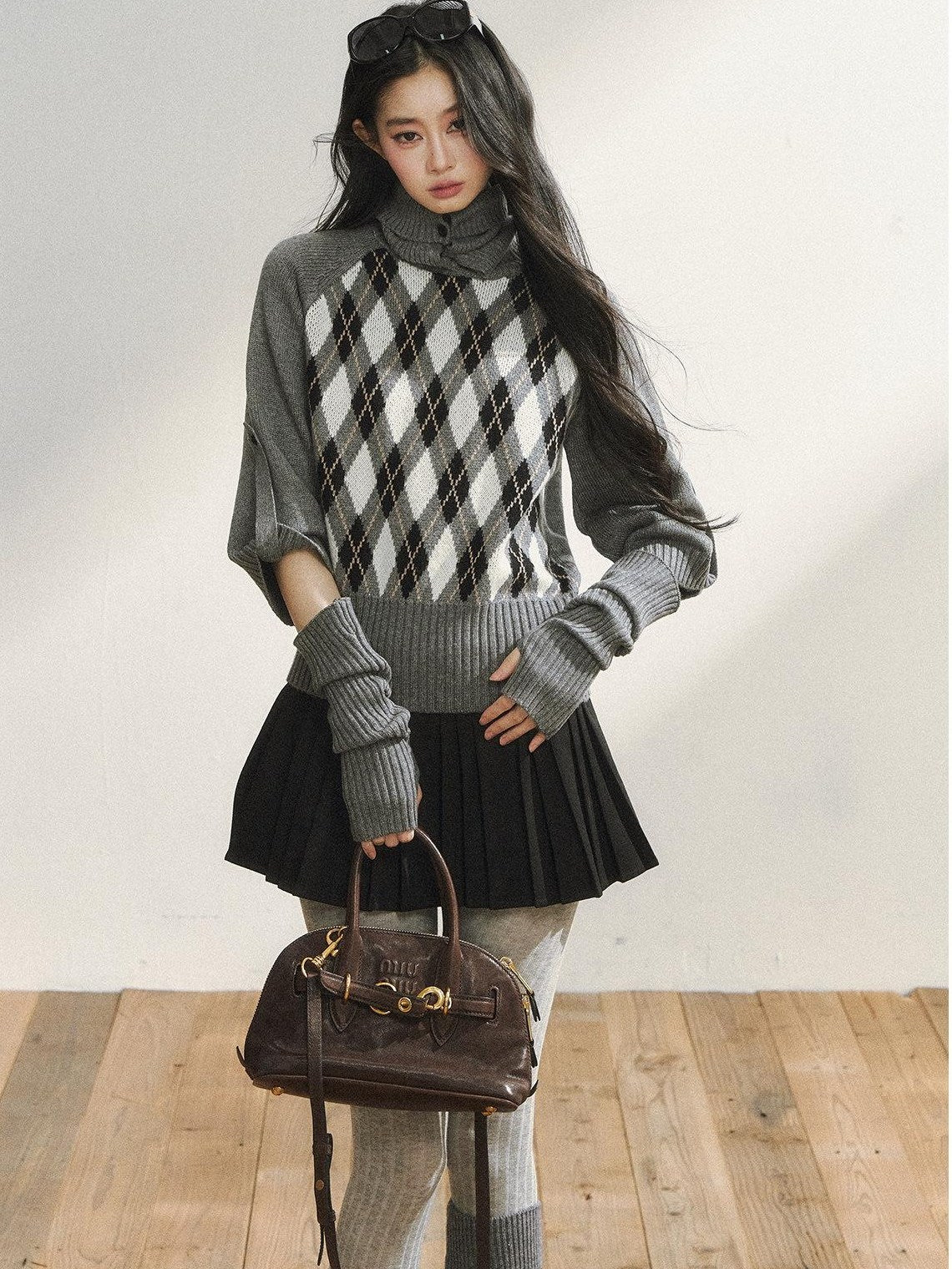 7Shiftin Cozy Vintage Slim Fit Turtleneck Pullover Women Plaid Knitwear Tops Sweaters