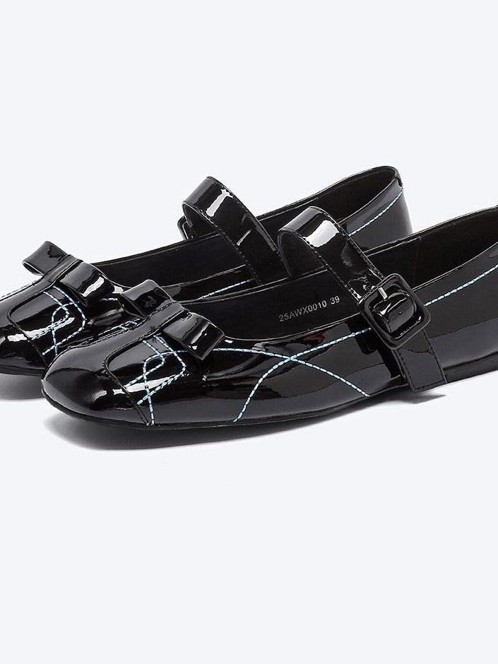 RUN TO THE FUTURE Sheepskin Insole Vintage Square Toe One Strap Low Heel Rubber Sole Women Flats