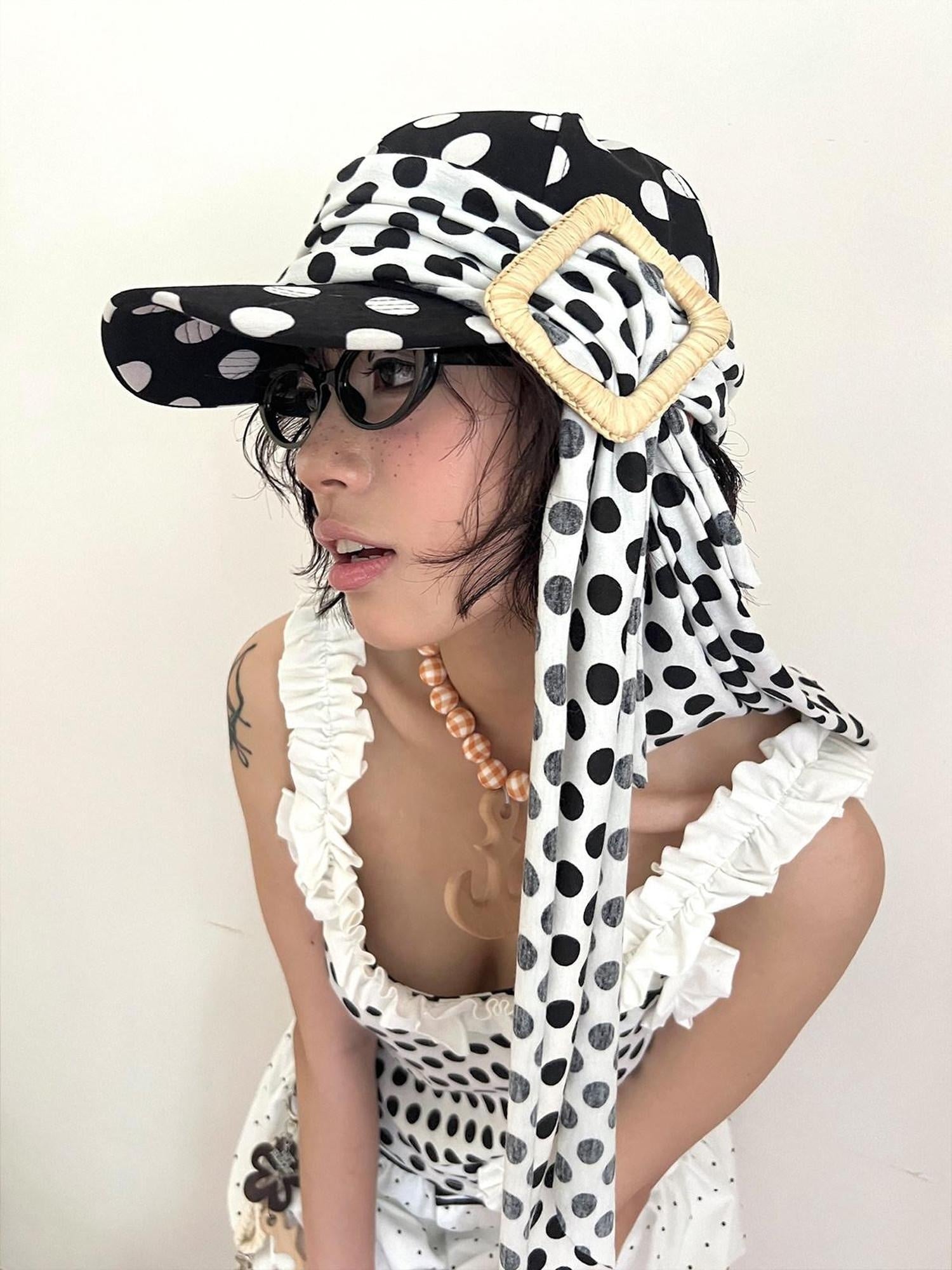 nit alcove Cute Polka Dot Bow Adjustable Cotton Casual Unisex Couple Baseball Caps