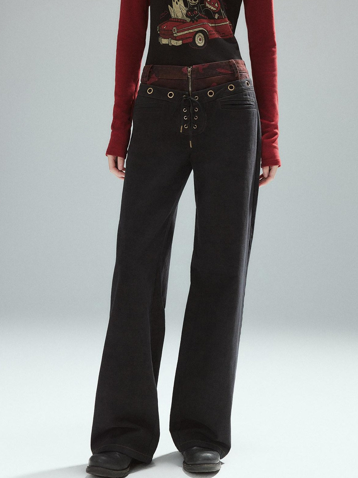Low pixel Pure Cotton Patchwork Low Waist Street Zipper Women Colorblock Straight Pants