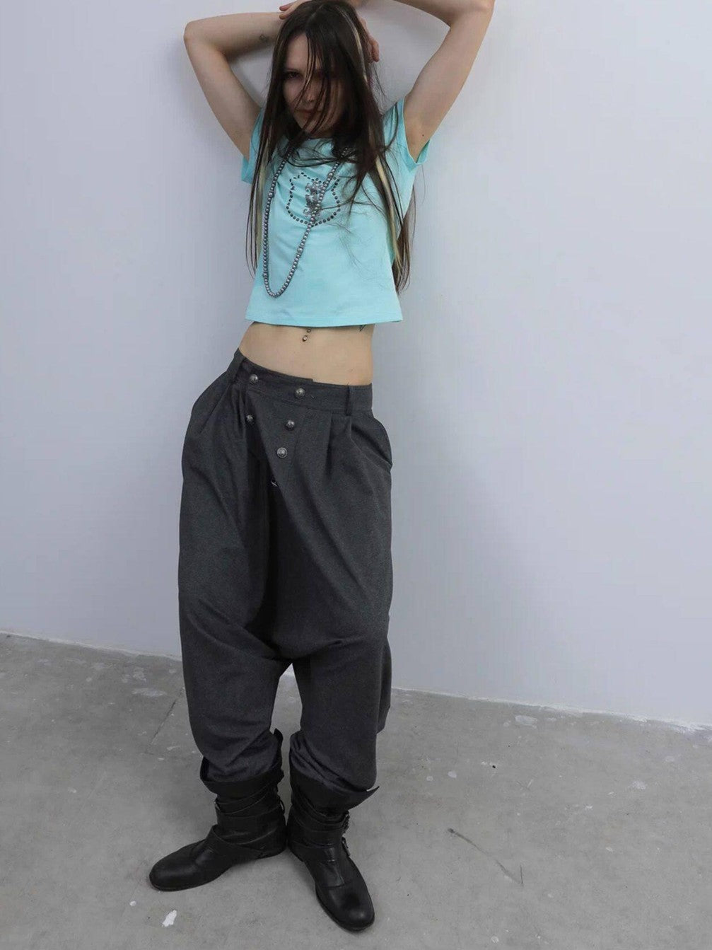 DoublePunch Cropped Hotfix Rhinestone Slim Fit Vintage Women&