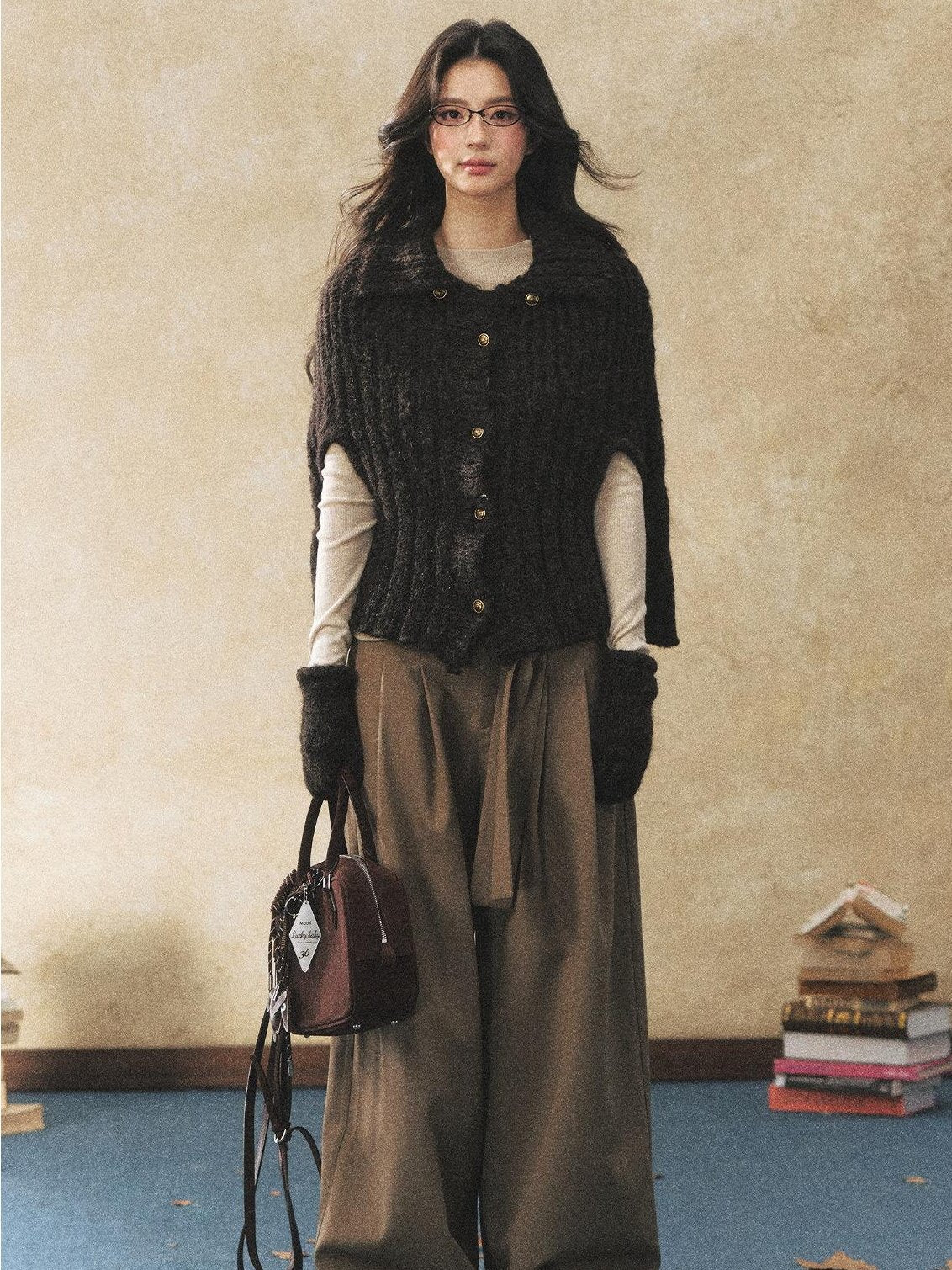 7Shiftin Cozy Button Cardigan Casual Relaxed Women Oatmeal Deep Brown Sweaters