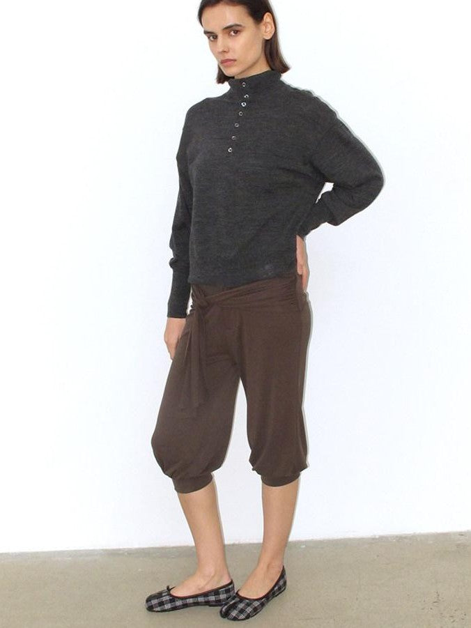 Mito de dar Chestnut Brown Sandwashed Knit Drawstring Tulip Cuff Women&