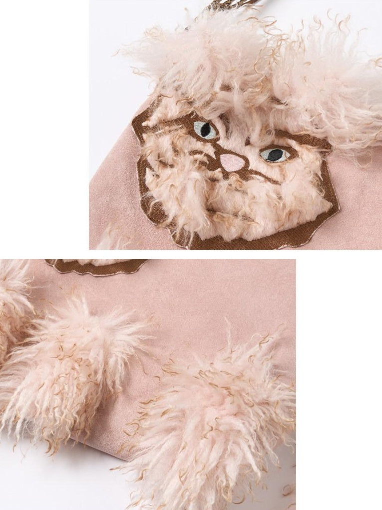 OuttheBlue Cute Edgy Cat Print Square Single Shoulder Women Vintage Pink Khaki Tote Bags