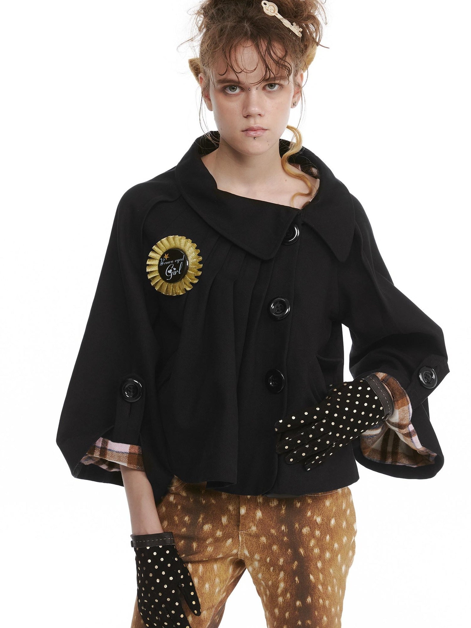 nit alcove Cute Bow Plaid Cropped Lapel Top High Waist Skirt Unisex Top & Skirt Sets