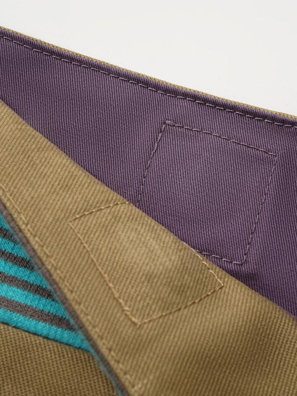oinimi Khaki Stripe Button Badge Studded Square Women&