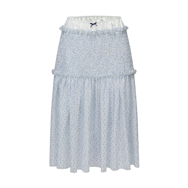 nit alcove High Stretch Ruffle Pleated Low Waist Casual Women Floral Pink Midi Skirts