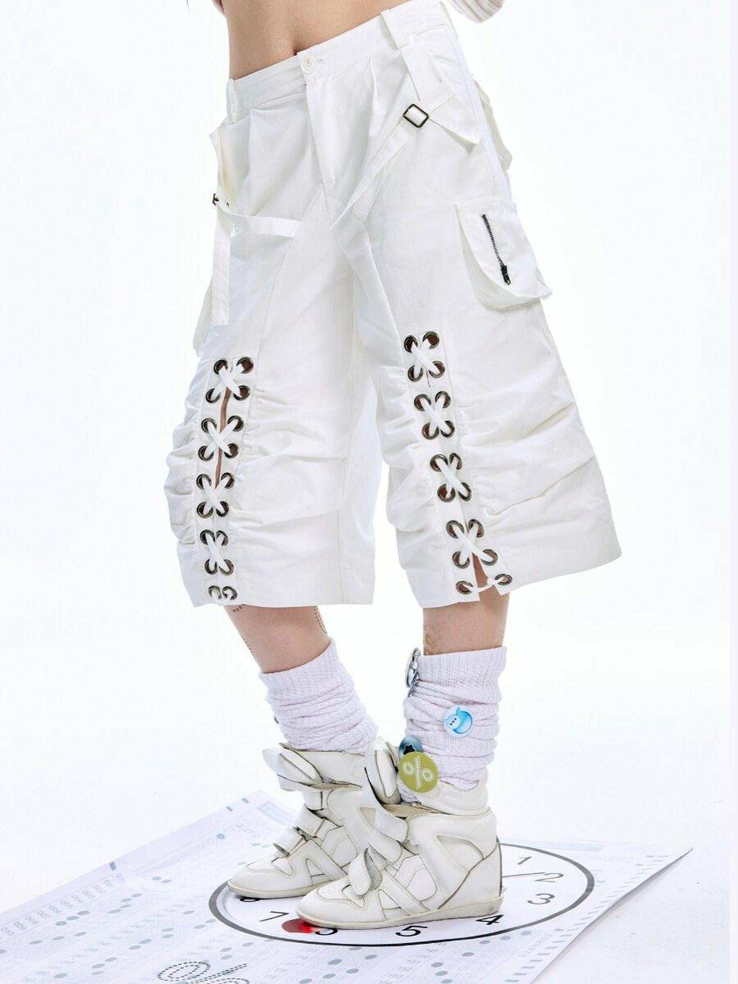 nit alcove Original Baggy Low Waist Cotton Unisex White Casual Street Mid-Length Shorts