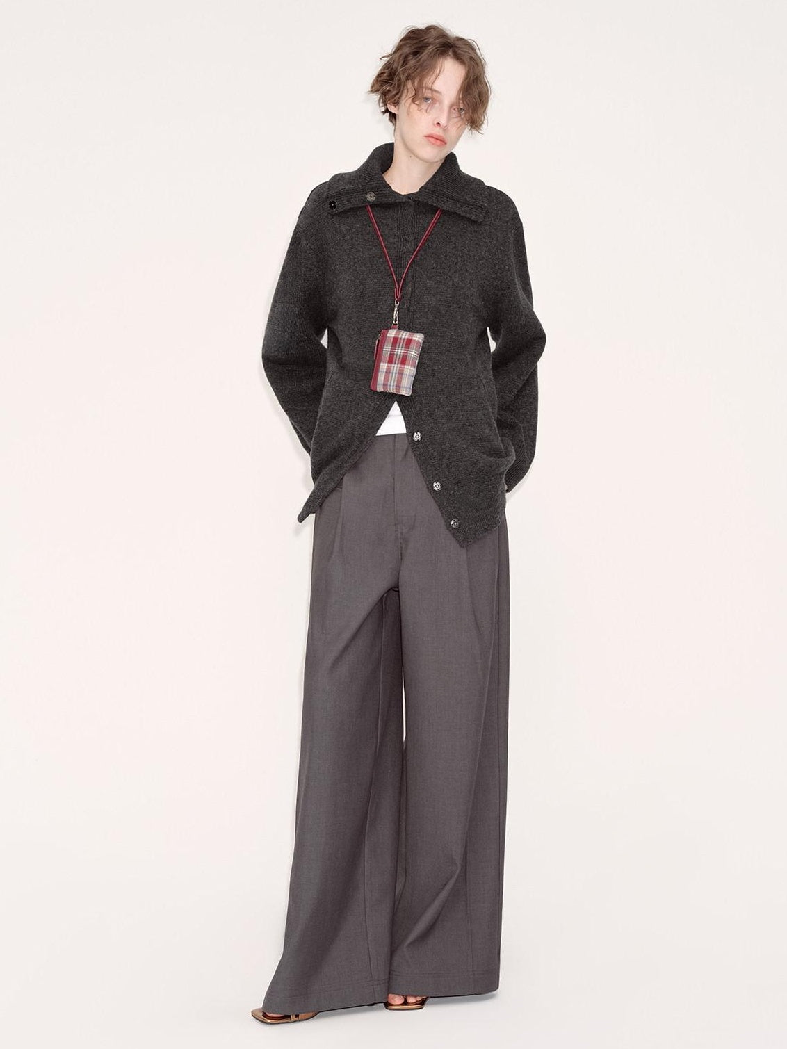 RUN TO THE FUTURE Cozy High Collar Loose Single Button Office Women Paris Grey Cardigan Overcoats