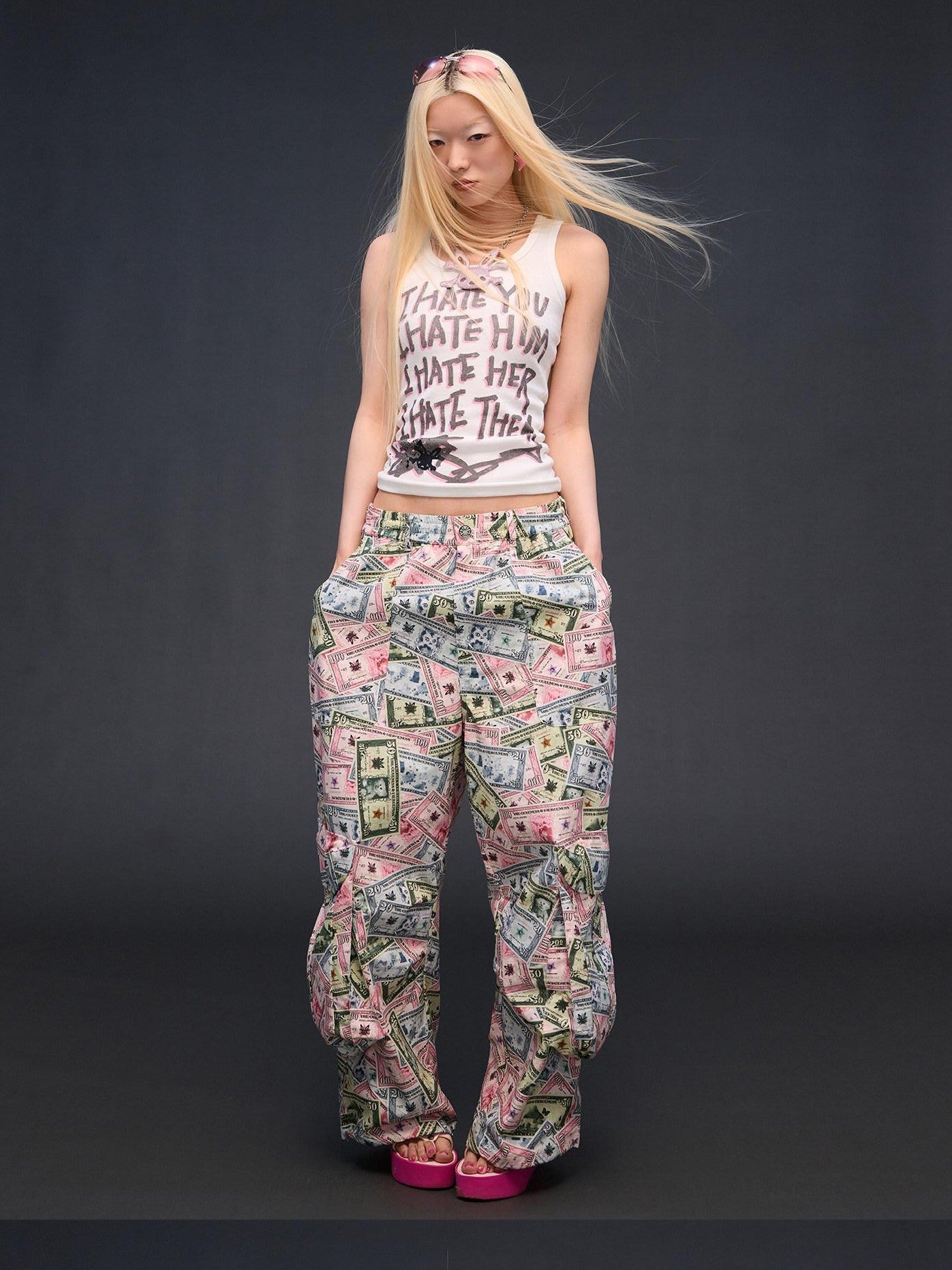 CFIERCE Money Print Cargo Multi Pocket Women&