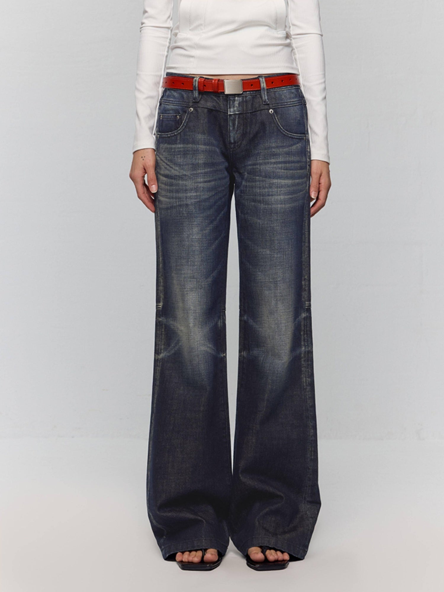 RUN TO THE FUTURE Washed Low Rise Loose Fit Casual Womens Black Stretch Denim Straight Jeans
