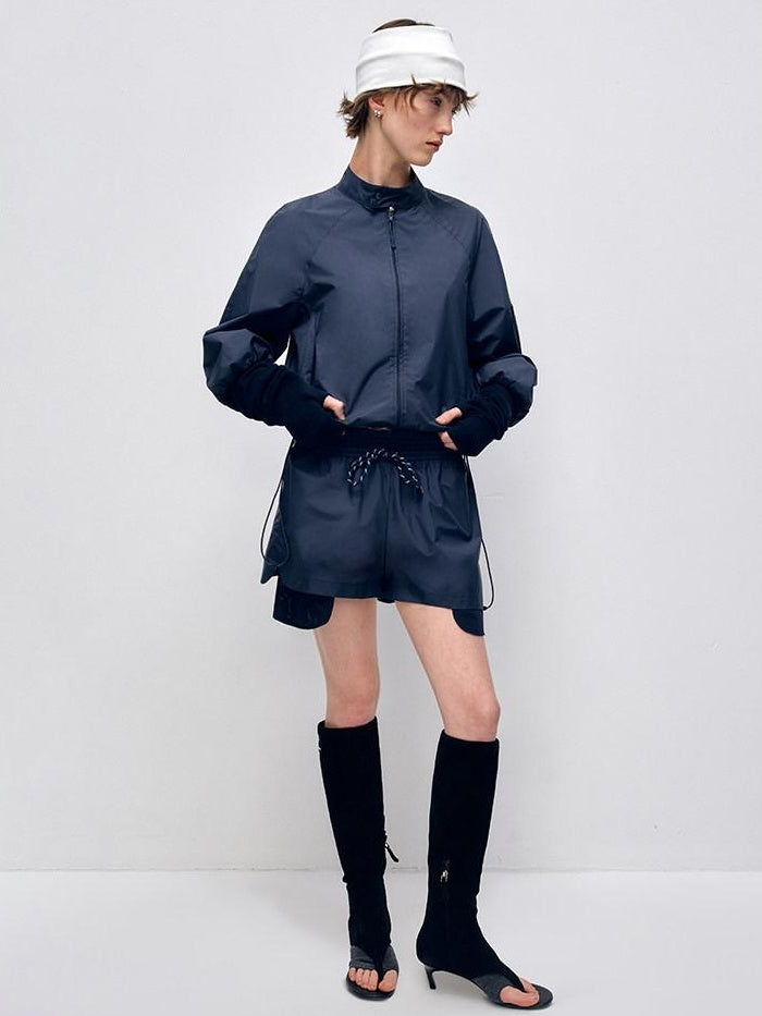 RUN TO THE FUTURE Pocketed Elastic Waist Vintage Wide Leg Loose Office Polyester Short Trousers