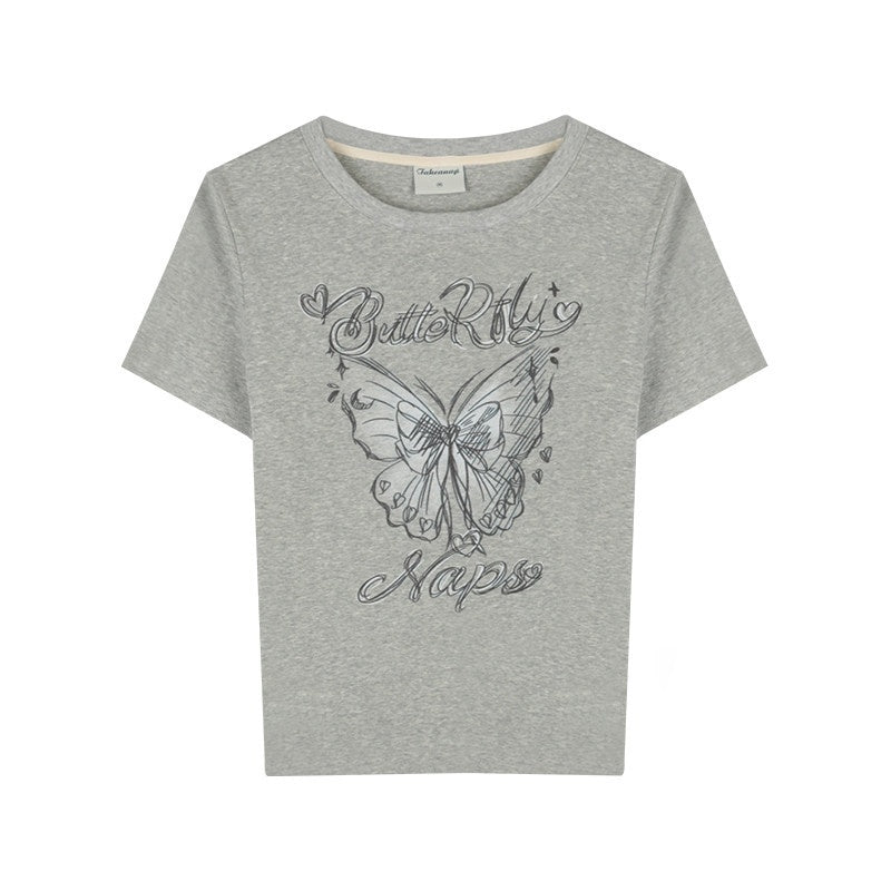NAPSNAPS_Hand_Drawn_Butterfly_Print_Slim_Cropped_Women&