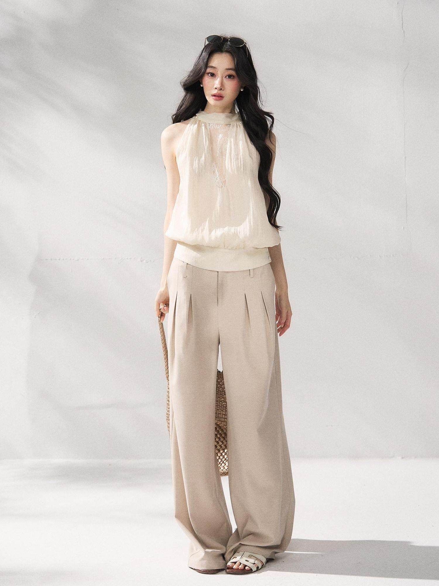 7Shiftin Comfort Stretch Natural Waist Casual Straight Hem Women Khaki Wide Leg Pants