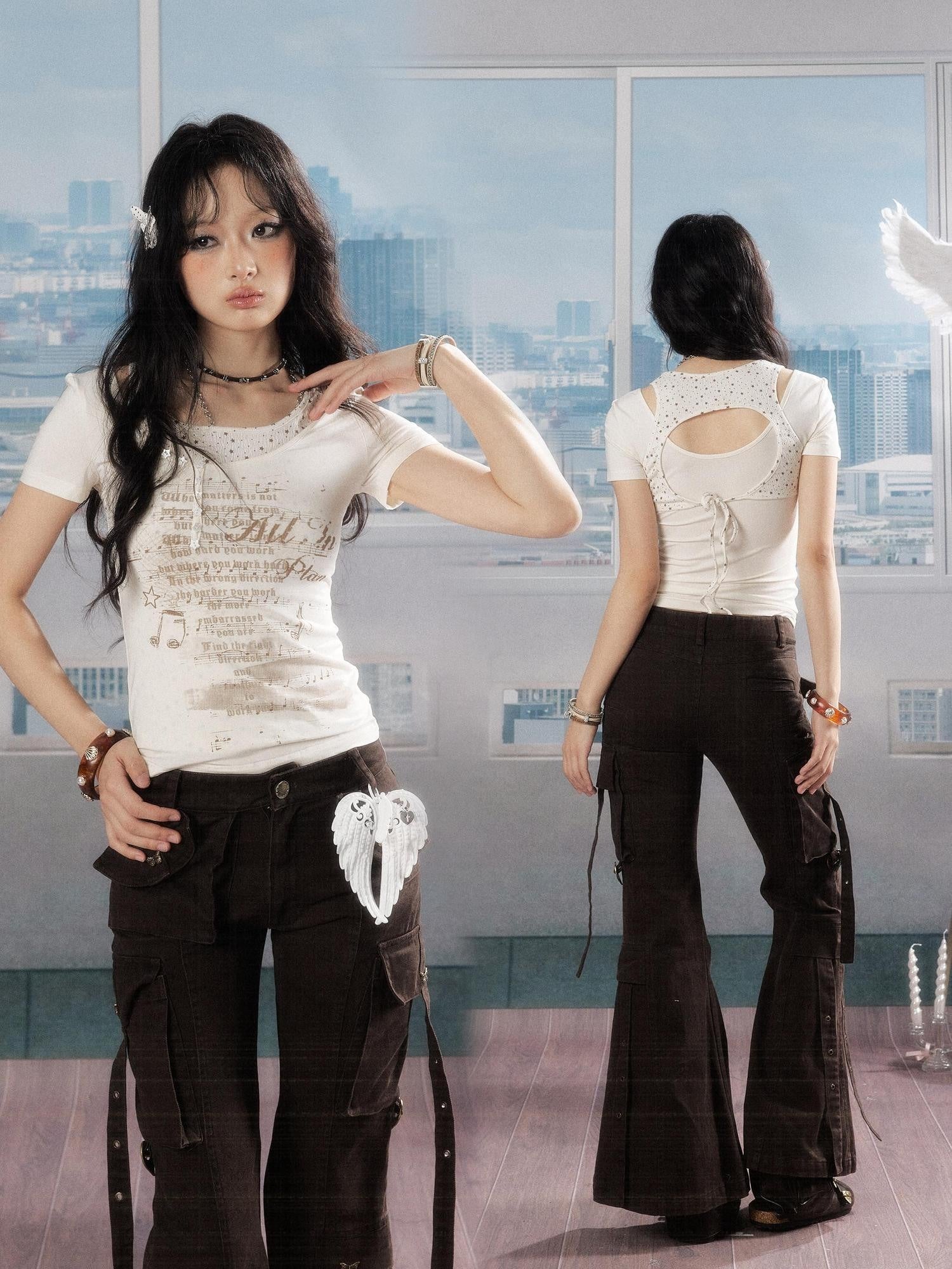ALL iN plan Soft Lyocell Casual Round Neck A Line Sleeve Women Letter Print Offwhite Tshirt