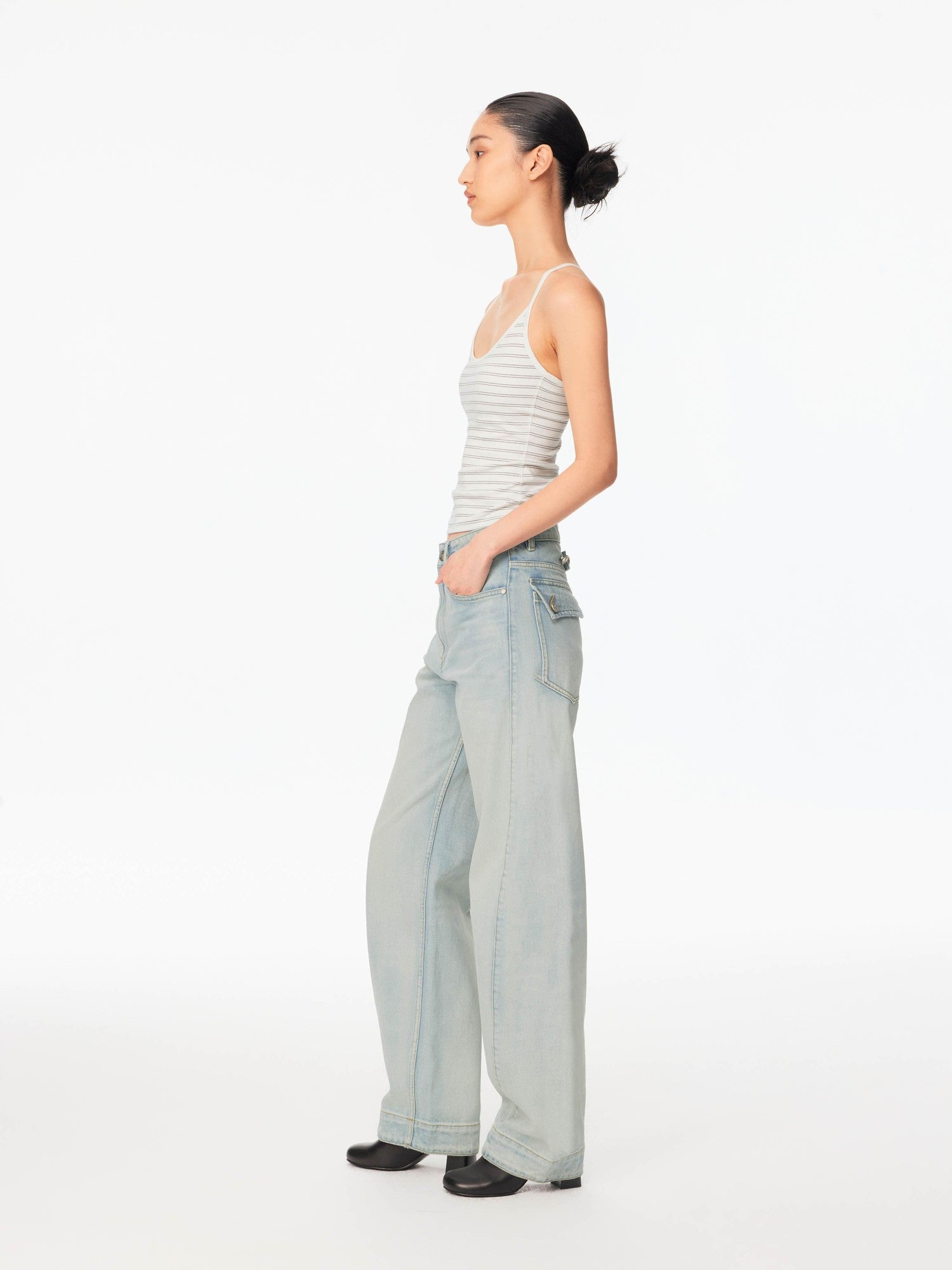 Northbutsouth Light Wash Whisker Cocoon Mid Low Rise Women&