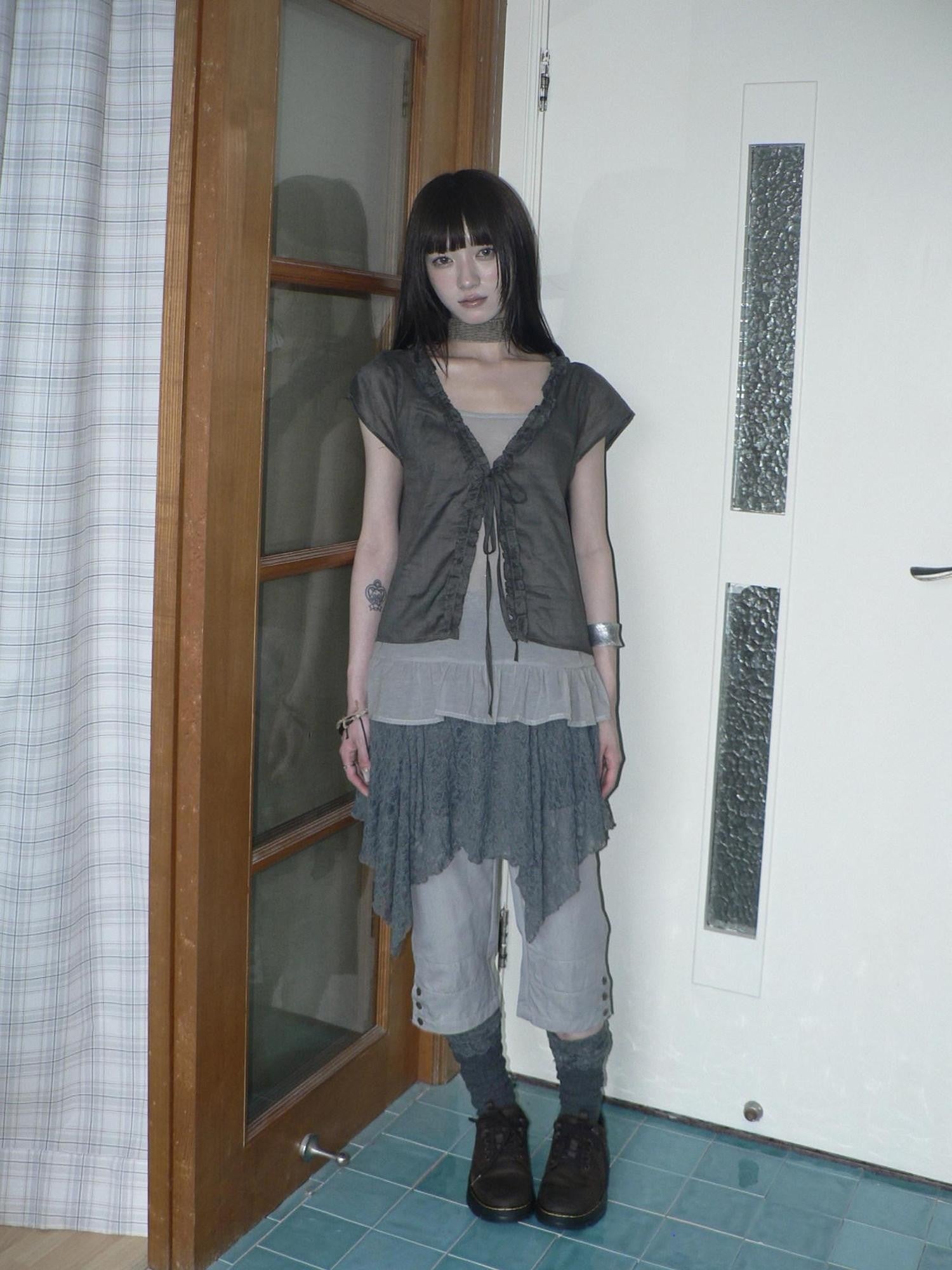 ang project Gray Patchwork Gathered Irregular Layered A Line Women&