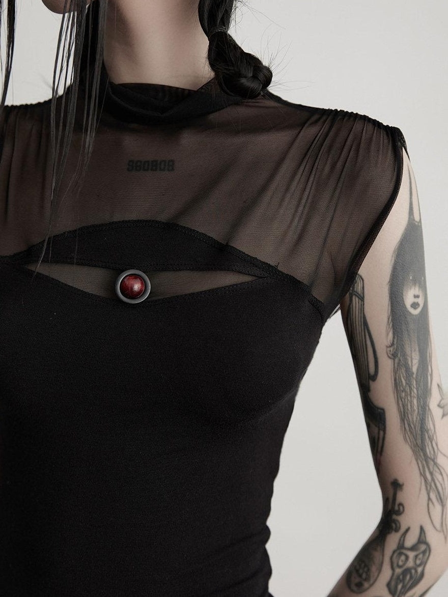 INDULGE Wrinkle Free Stretch Mesh Slim Fit Edgy Women Lightweight Black Tank Tops