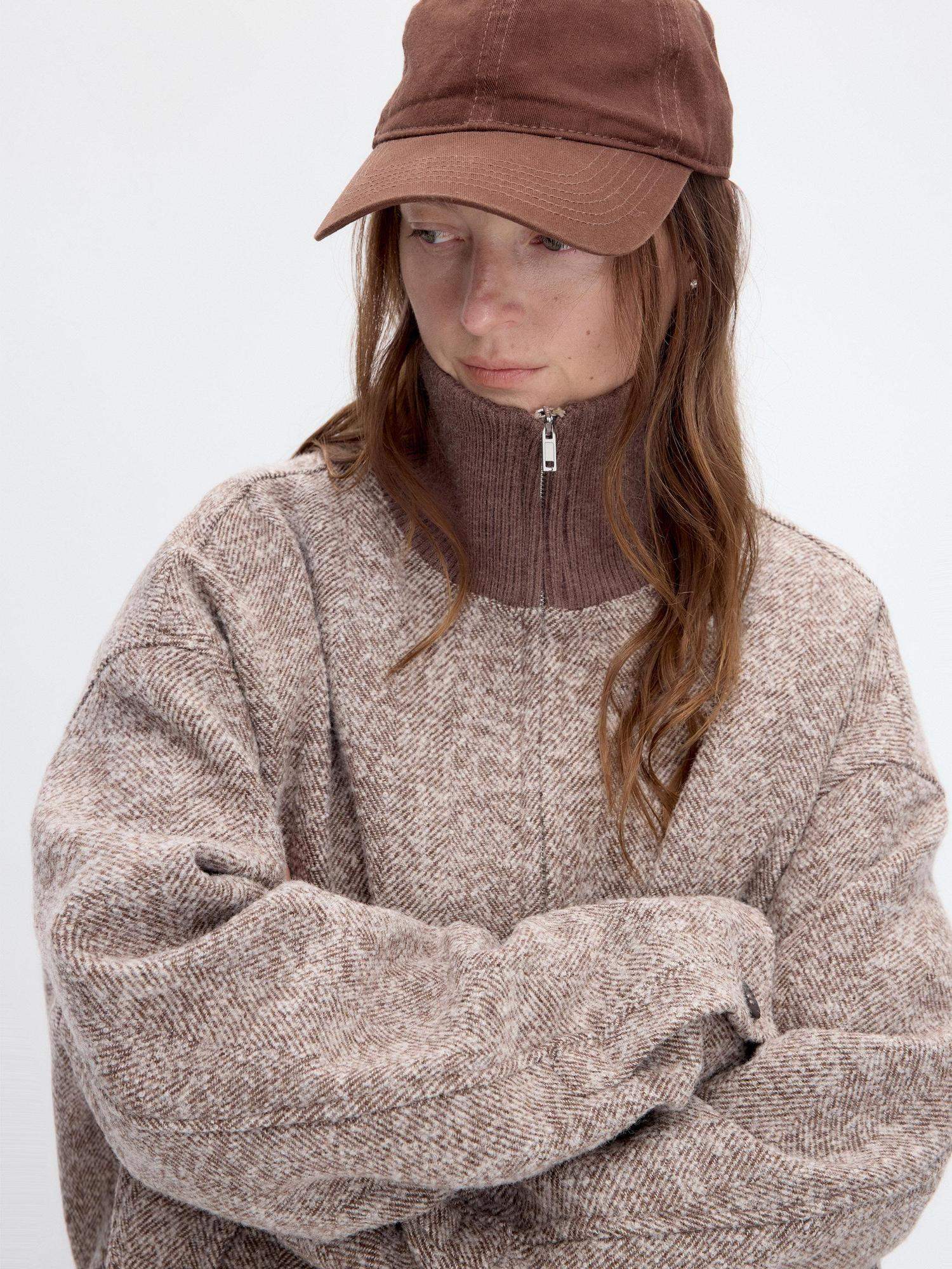 RUN TO THE FUTURE Wool Rich Tweed Zip Vintage Commuter Loose Fit Stand Collar Office Sport Jackets
