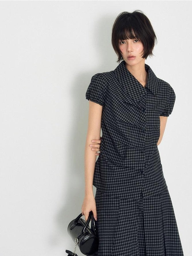 NAPSNAPS Plaid Ruffle Splice Vintage Women&