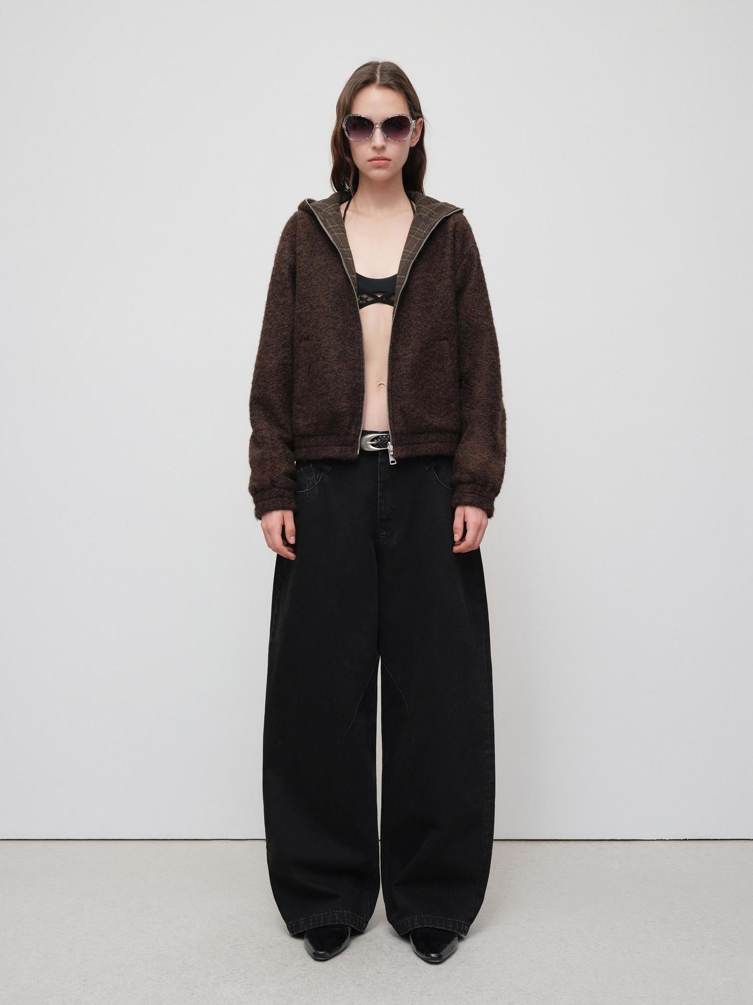 RUN TO THE FUTURE Distressed Washed Black Relaxed Fit Button Fly Mid Low Rise Women Wide-Leg Jeans
