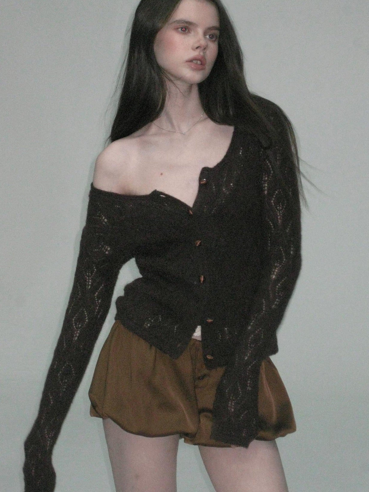 The NeverMore Alpaca Mohair Lightweight Diamond Cropped Button Front Women Knit Cardigans