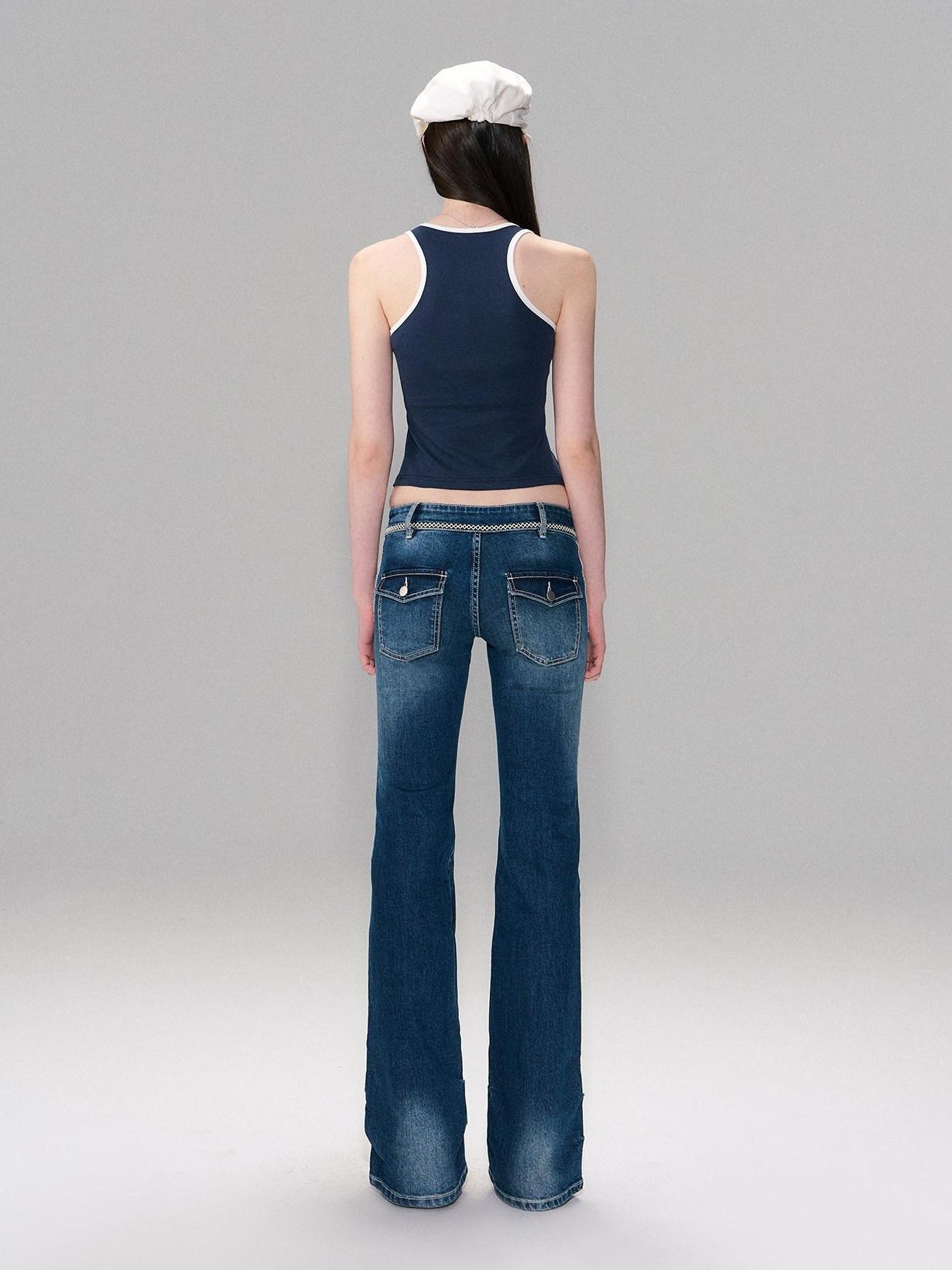 The NeverMore Soft Stretch Cotton Slim Fit Round Neck Printed Cropped Women Navy Camisoles