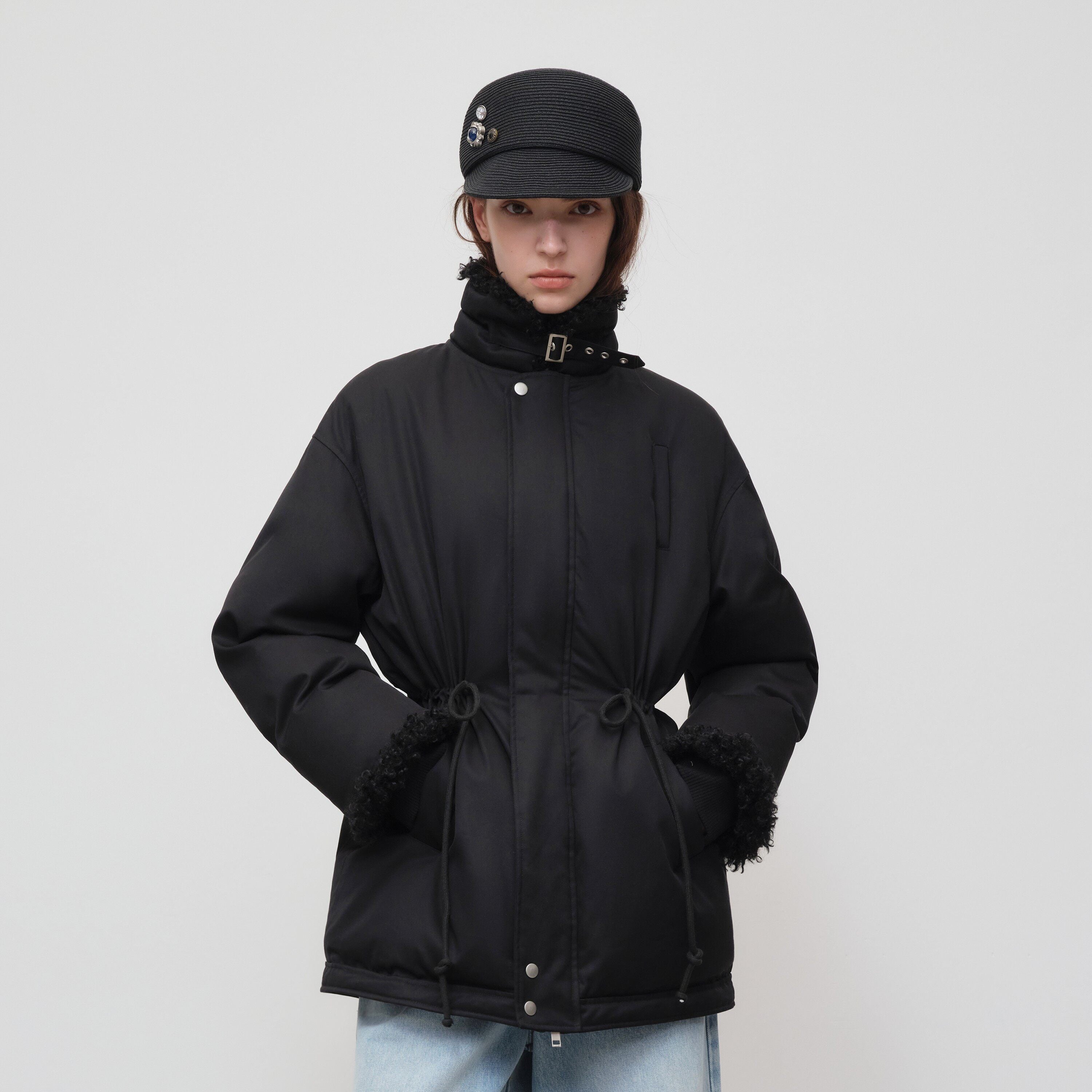 RUN_TO_THE_FUTURE_Classic_Black_Cotton_Commuter_Loose_Fit_Stand_Collar_Zipper_Outerwear_Parkas_MISSTT