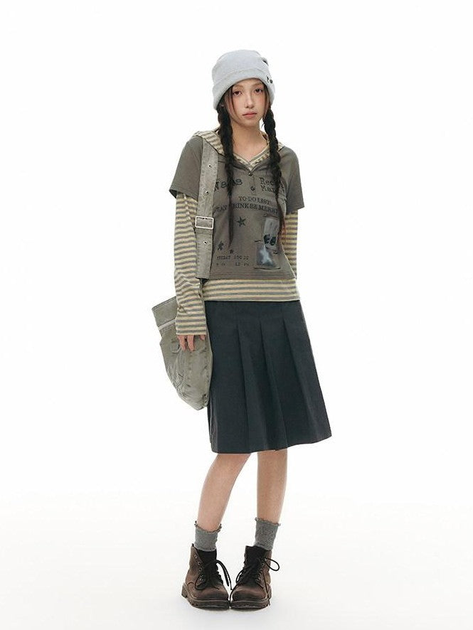NAPSNAPS Striped Patchwork Letter Print Hooded Women&